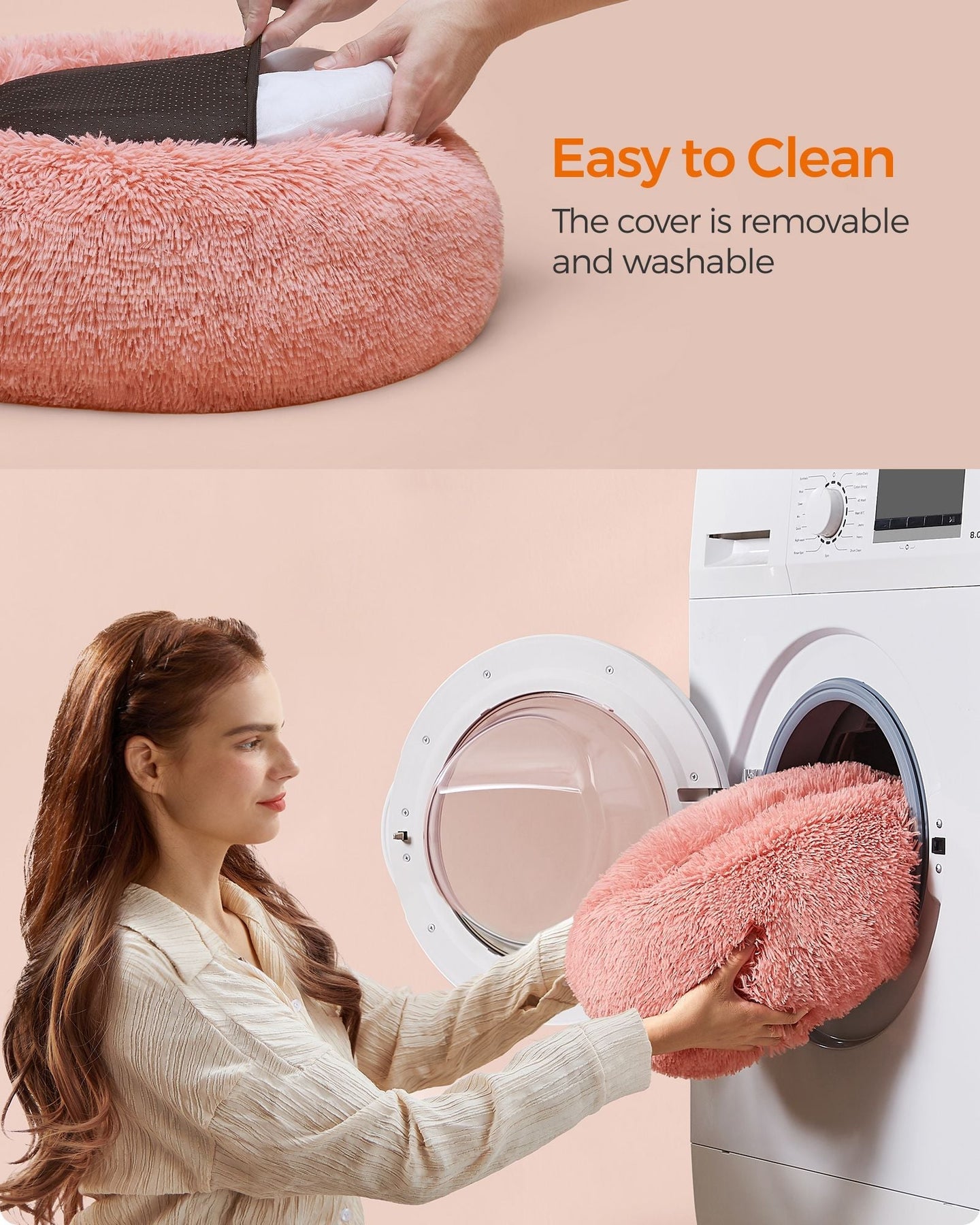 Fluffy Dog Bed - Pink - Plush
