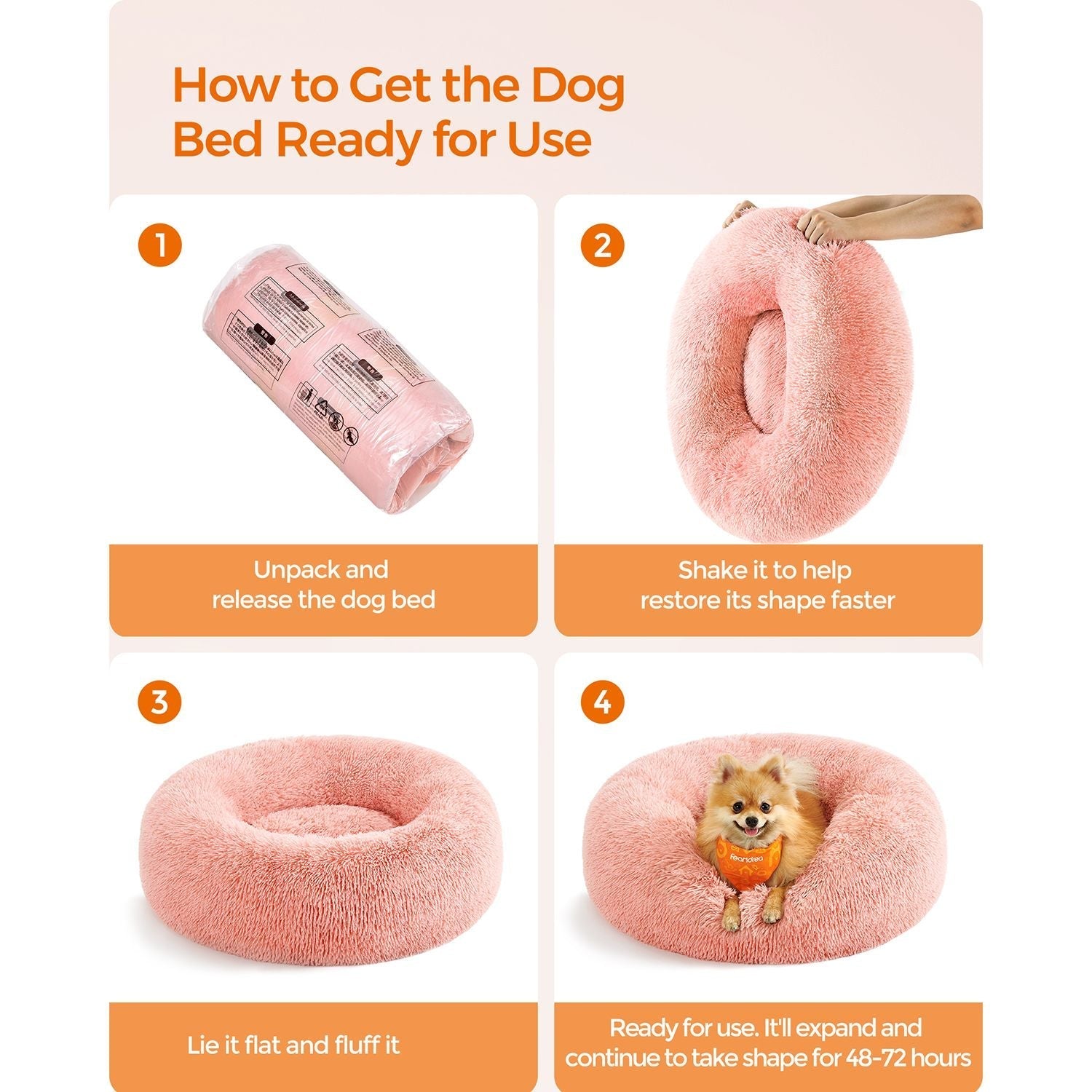 Dog Bed - Soft Surface, 50 cm - Pink - Plush