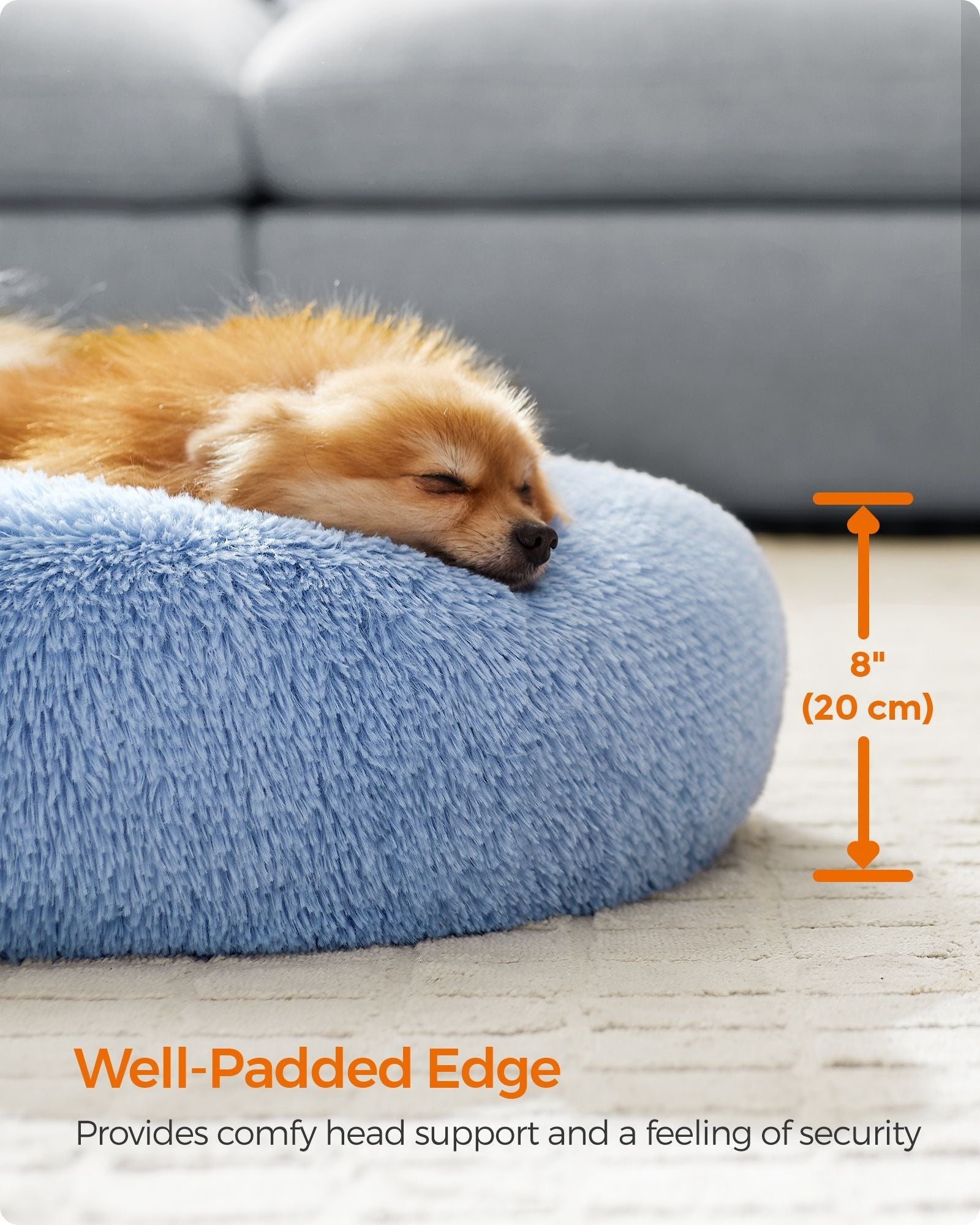 Dog Bed - 60 cm Diameter - Pale Blue - Soft Plush