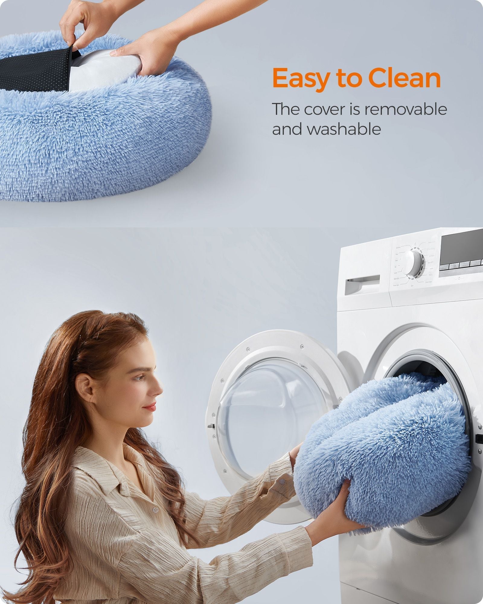 Dog Bed - 60 cm Diameter - Pale Blue - Soft Plush