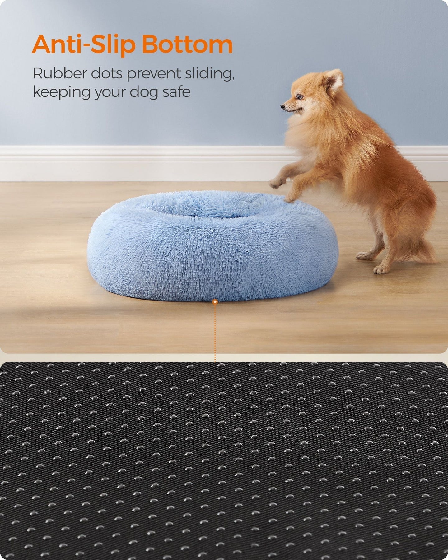 Dog Bed - 60 cm Diameter - Pale Blue - Soft Plush