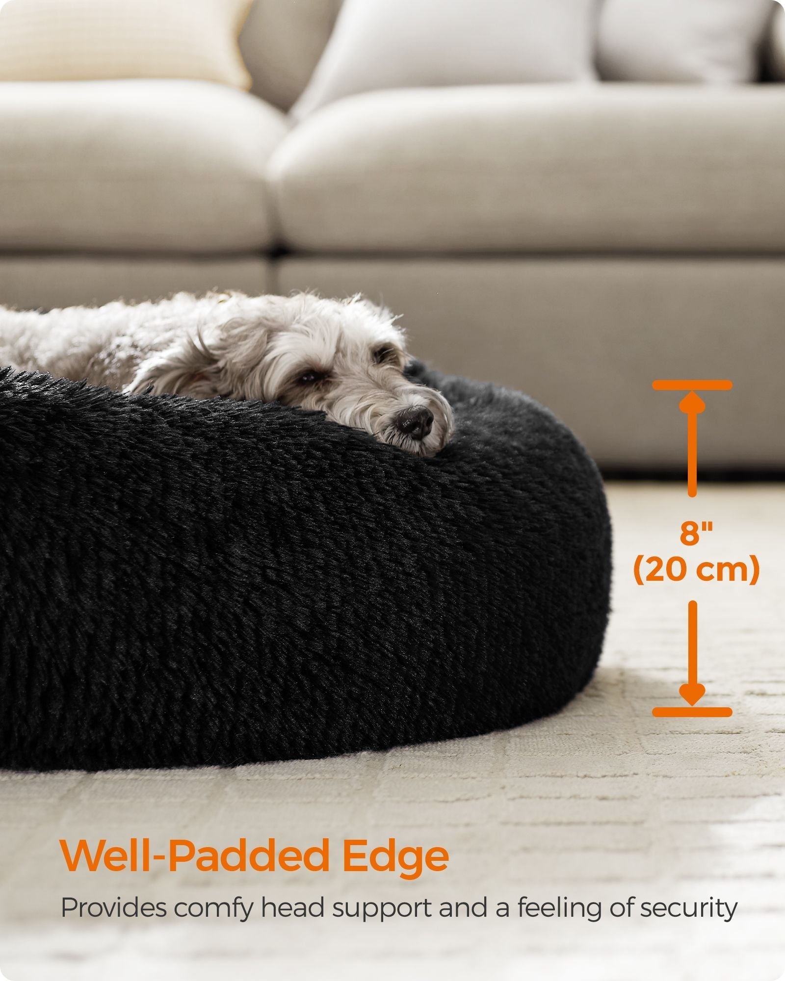 Fluffy Dog Bed - 70 cm Diameter - Ink Black - Soft Plush