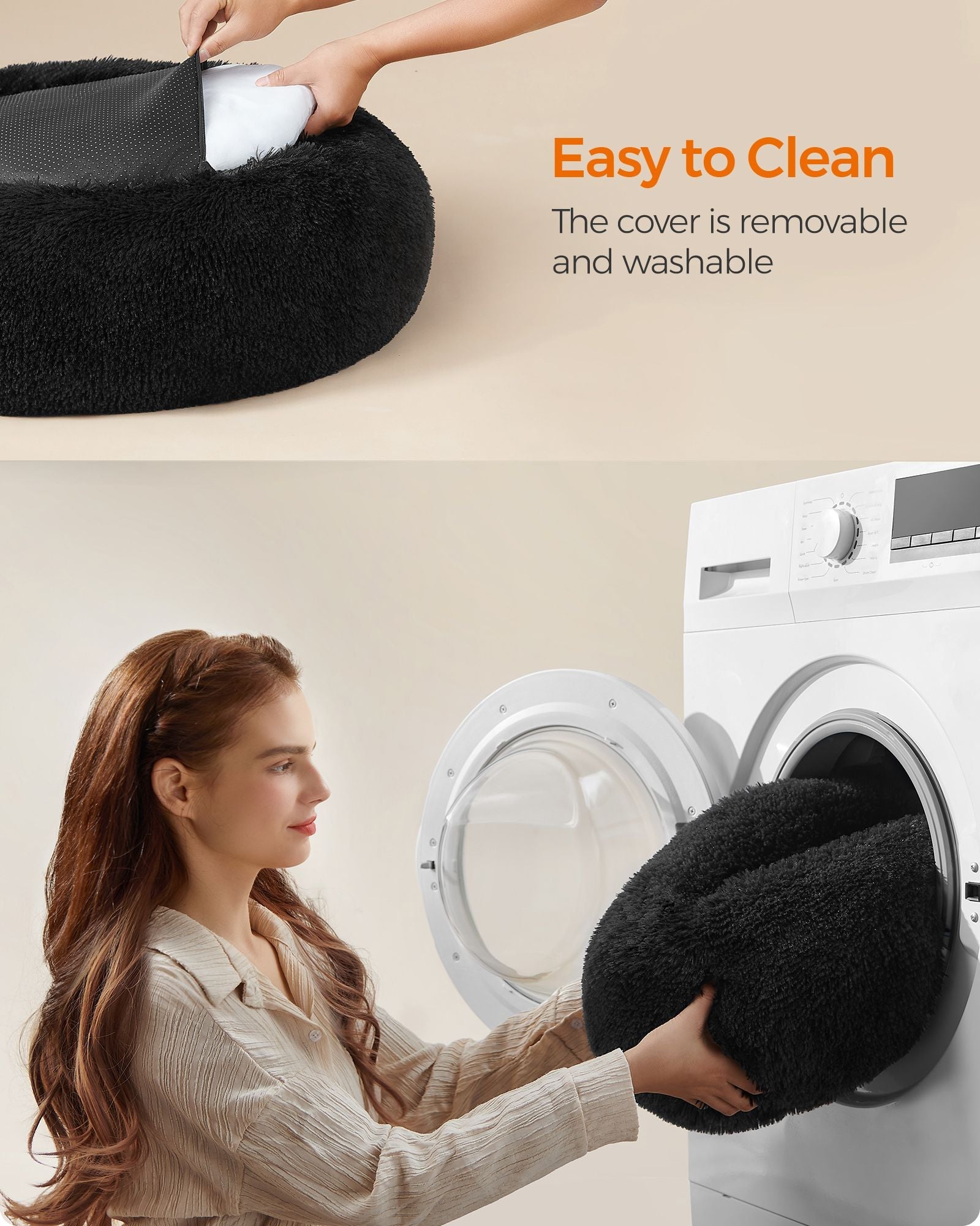 Fluffy Dog Bed - 70 cm Diameter - Ink Black - Soft Plush