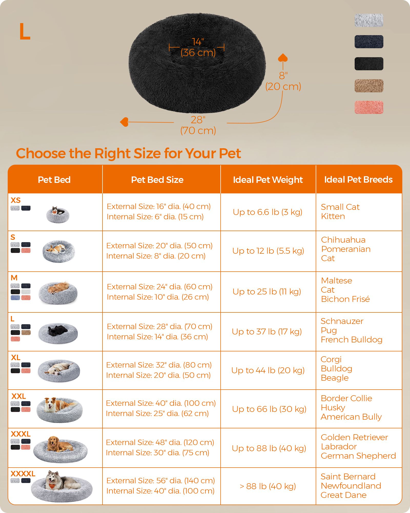 Fluffy Dog Bed - 70 cm Diameter - Ink Black - Soft Plush