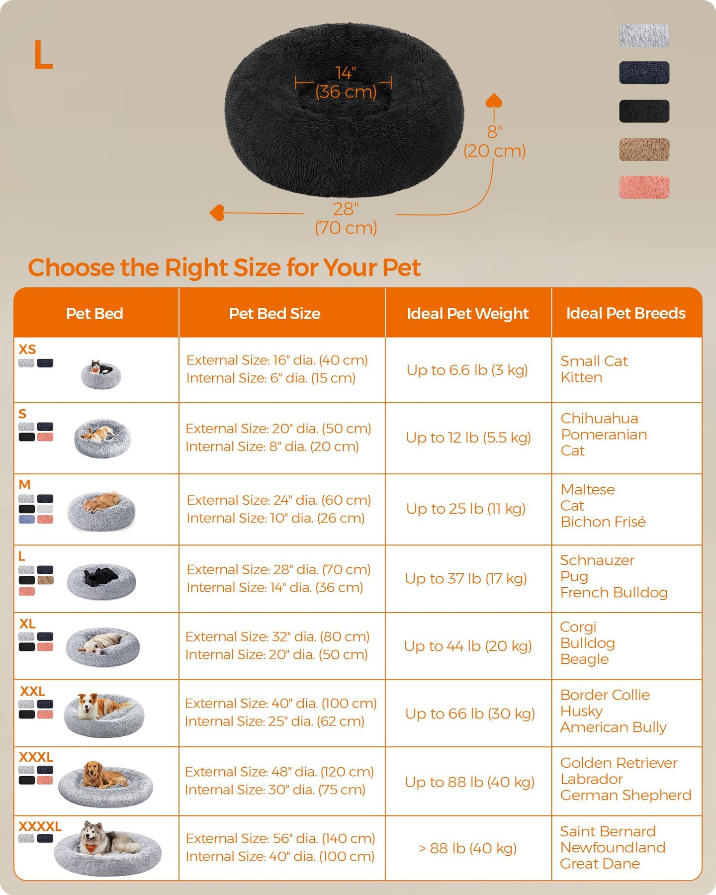 Fluffy Dog Bed - 70 cm Diameter - Ink Black - Soft Plush