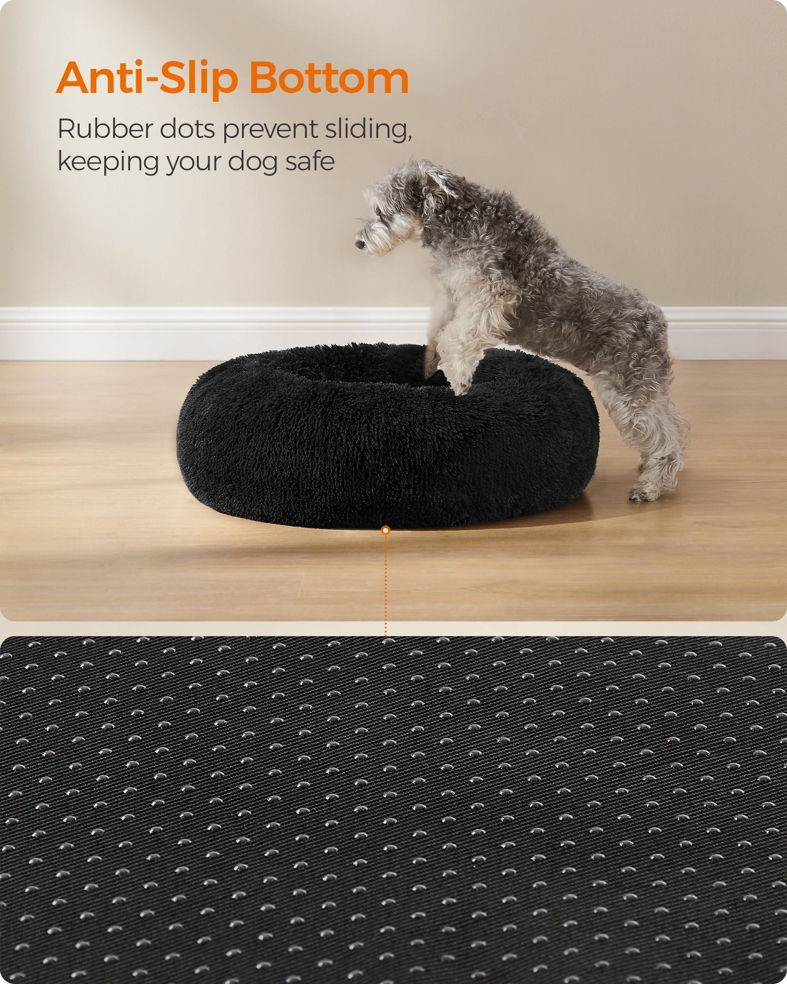 Fluffy Dog Bed - 70 cm Diameter - Ink Black - Soft Plush