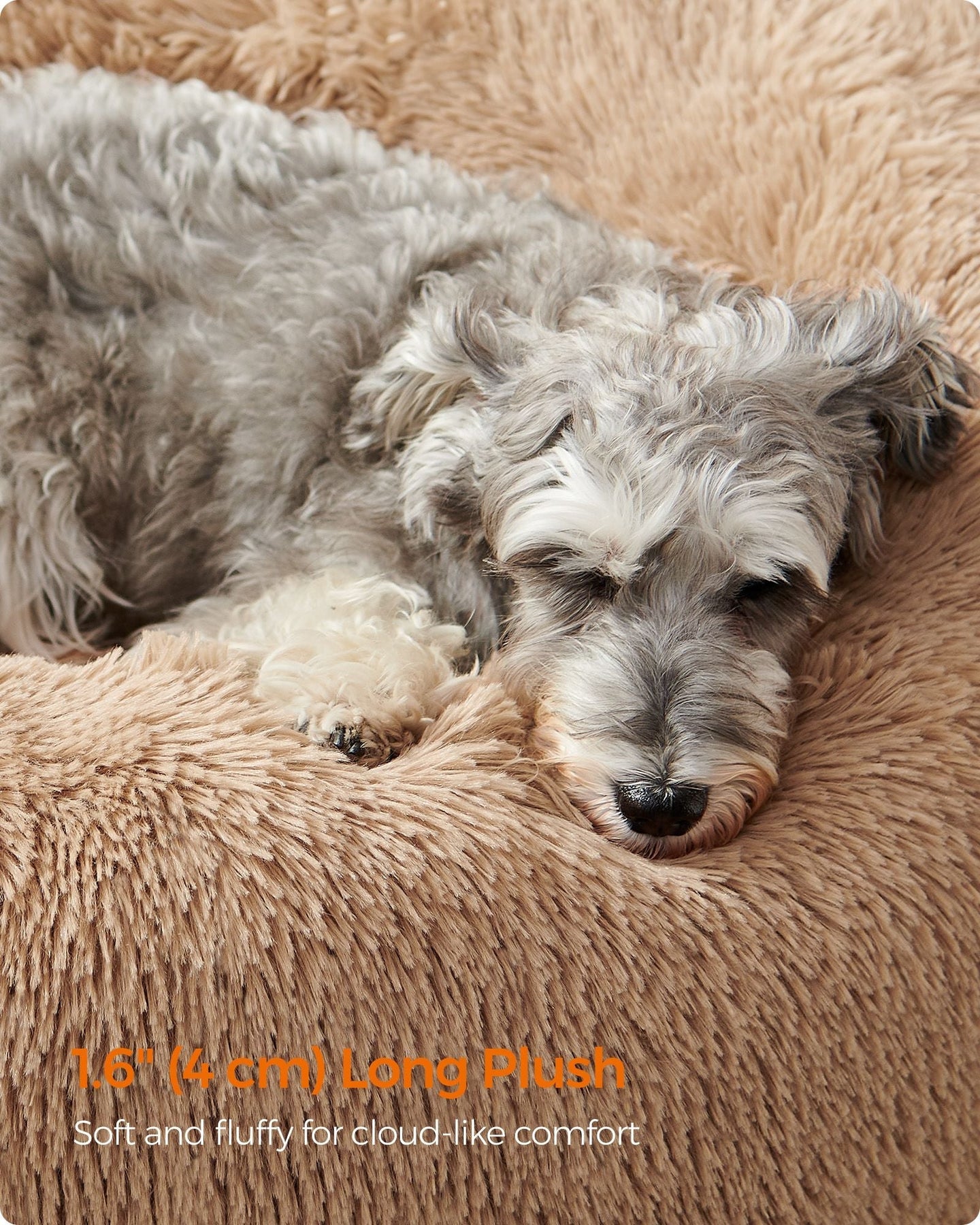 Fluffy Dog Bed - 70 cm Diameter - Camel Brown - Soft Plush