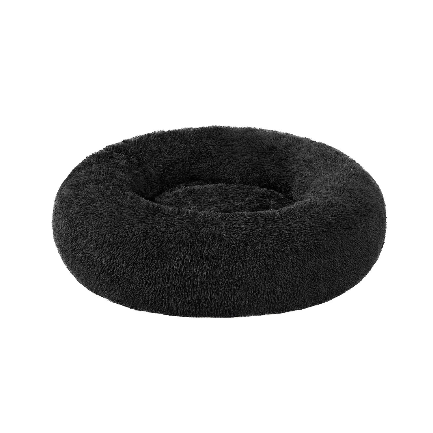 Fluffy Dog and Cat Bed - 80 cm Diameter - Ink Black - Soft Plush
