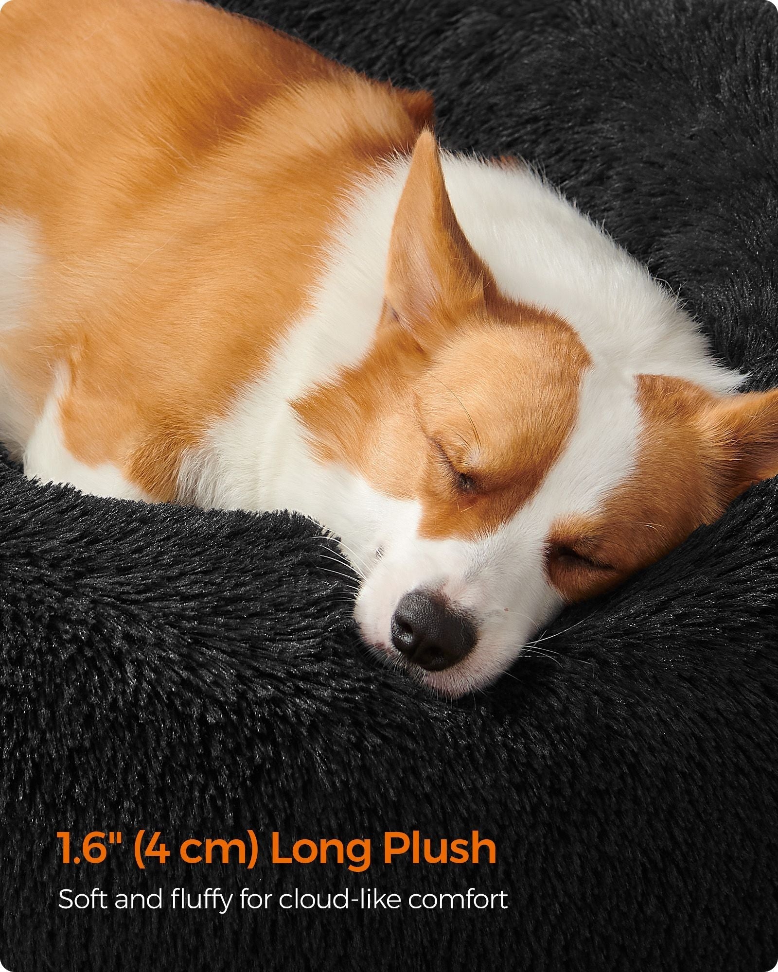 Fluffy Dog and Cat Bed - 80 cm Diameter - Ink Black - Soft Plush