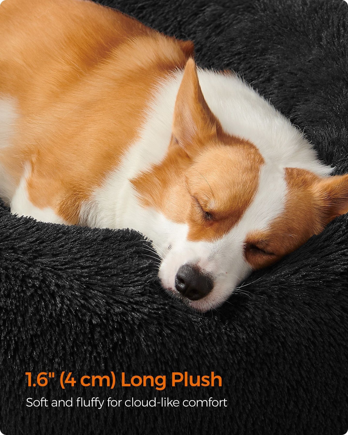 Fluffy Dog and Cat Bed - 80 cm Diameter - Ink Black - Soft Plush