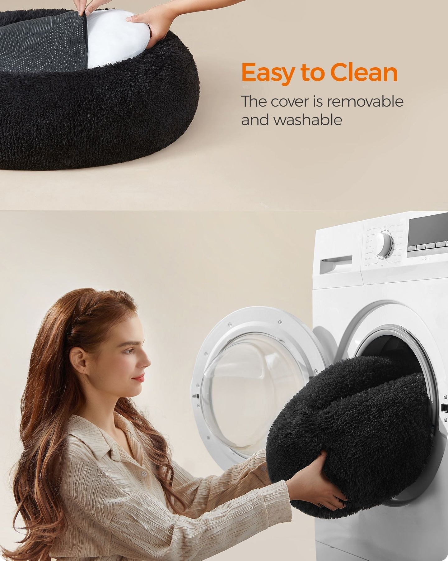 Fluffy Dog and Cat Bed - 80 cm Diameter - Ink Black - Soft Plush