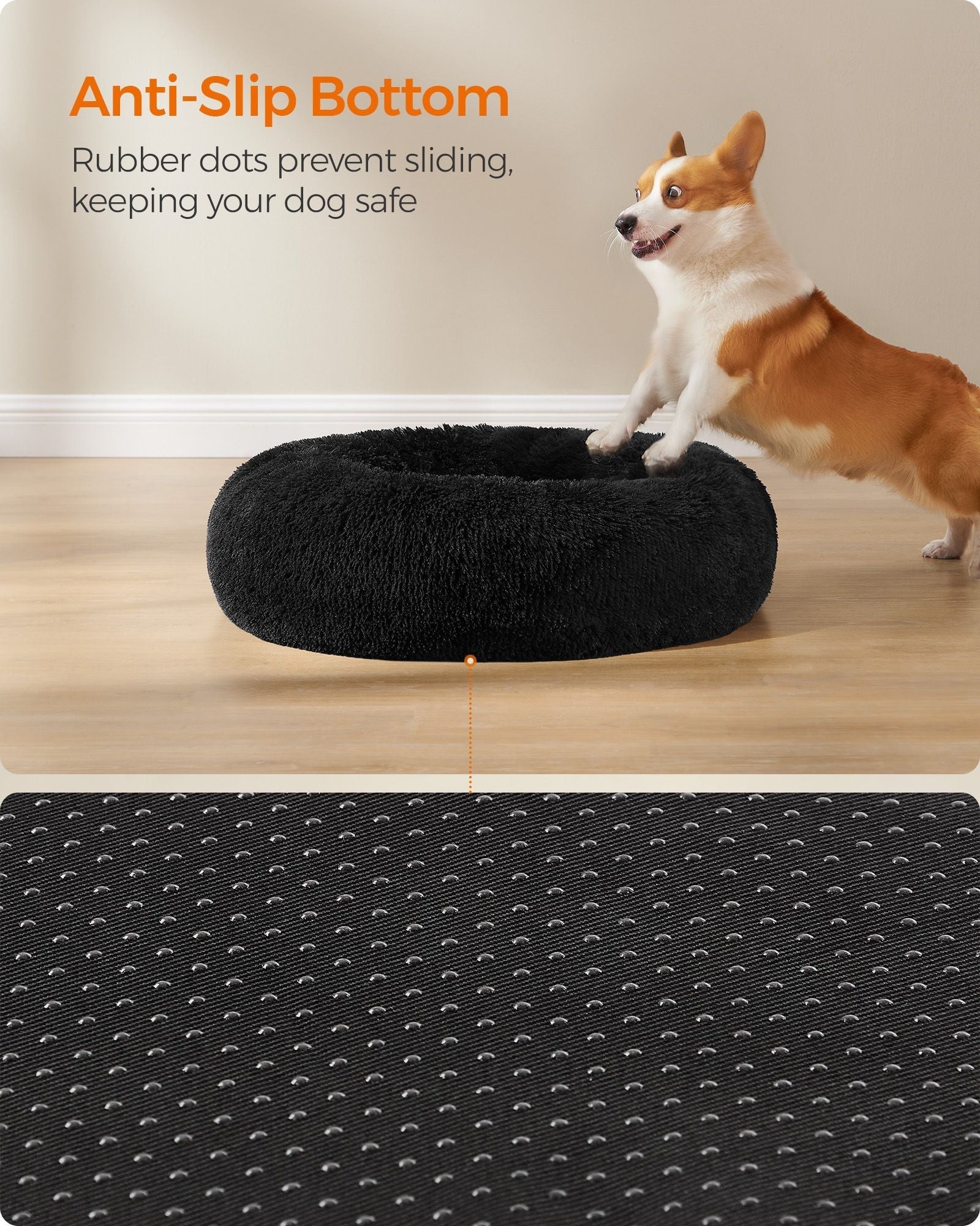 Fluffy Dog and Cat Bed - 80 cm Diameter - Ink Black - Soft Plush