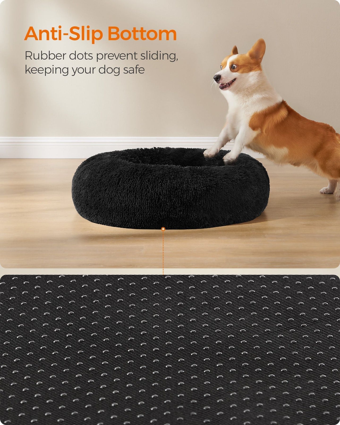 Fluffy Dog and Cat Bed - 80 cm Diameter - Ink Black - Soft Plush