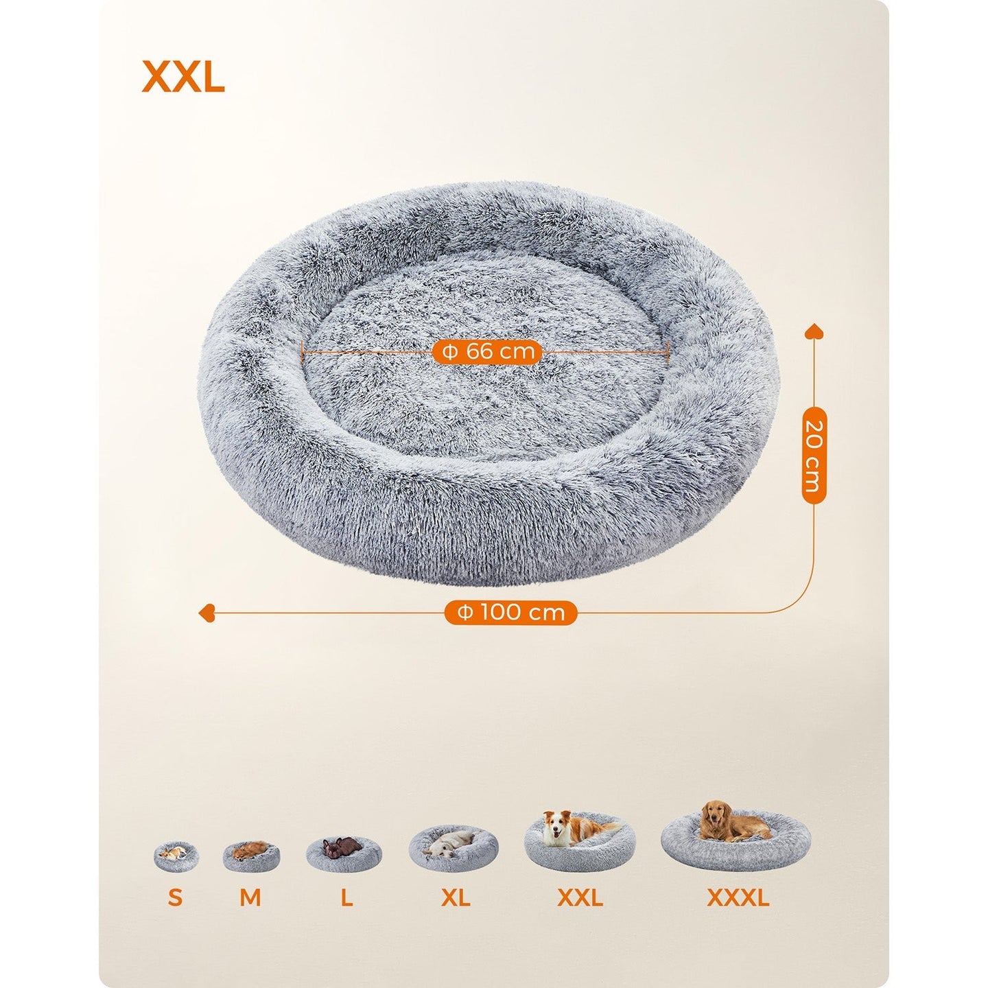 Dog Bed - 100 cm - Grey - Soft Plush