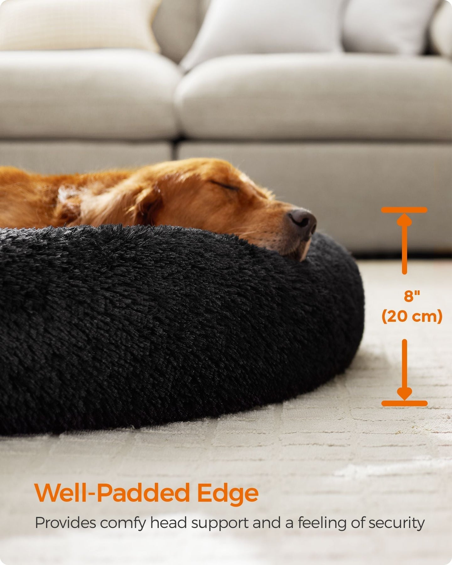 Fluffy Dog Bed - 120 cm Diameter - Ink Black - Soft Plush