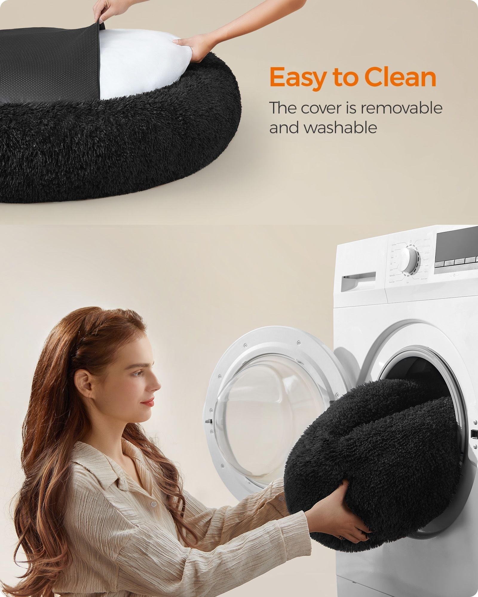 Fluffy Dog Bed - 120 cm Diameter - Ink Black - Soft Plush