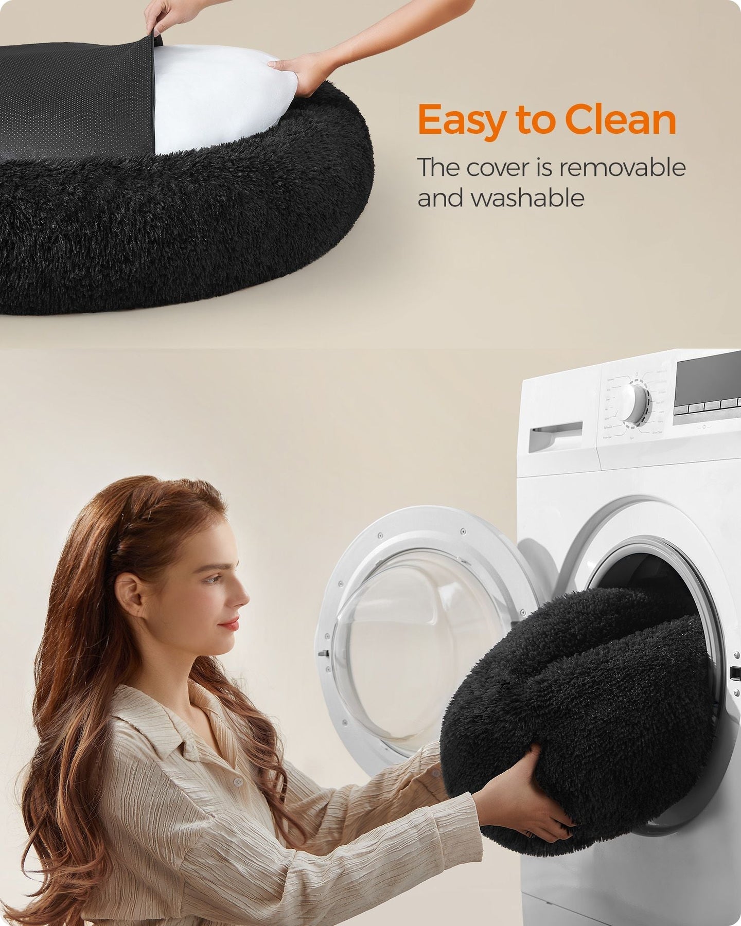 Fluffy Dog Bed - 120 cm Diameter - Ink Black - Soft Plush
