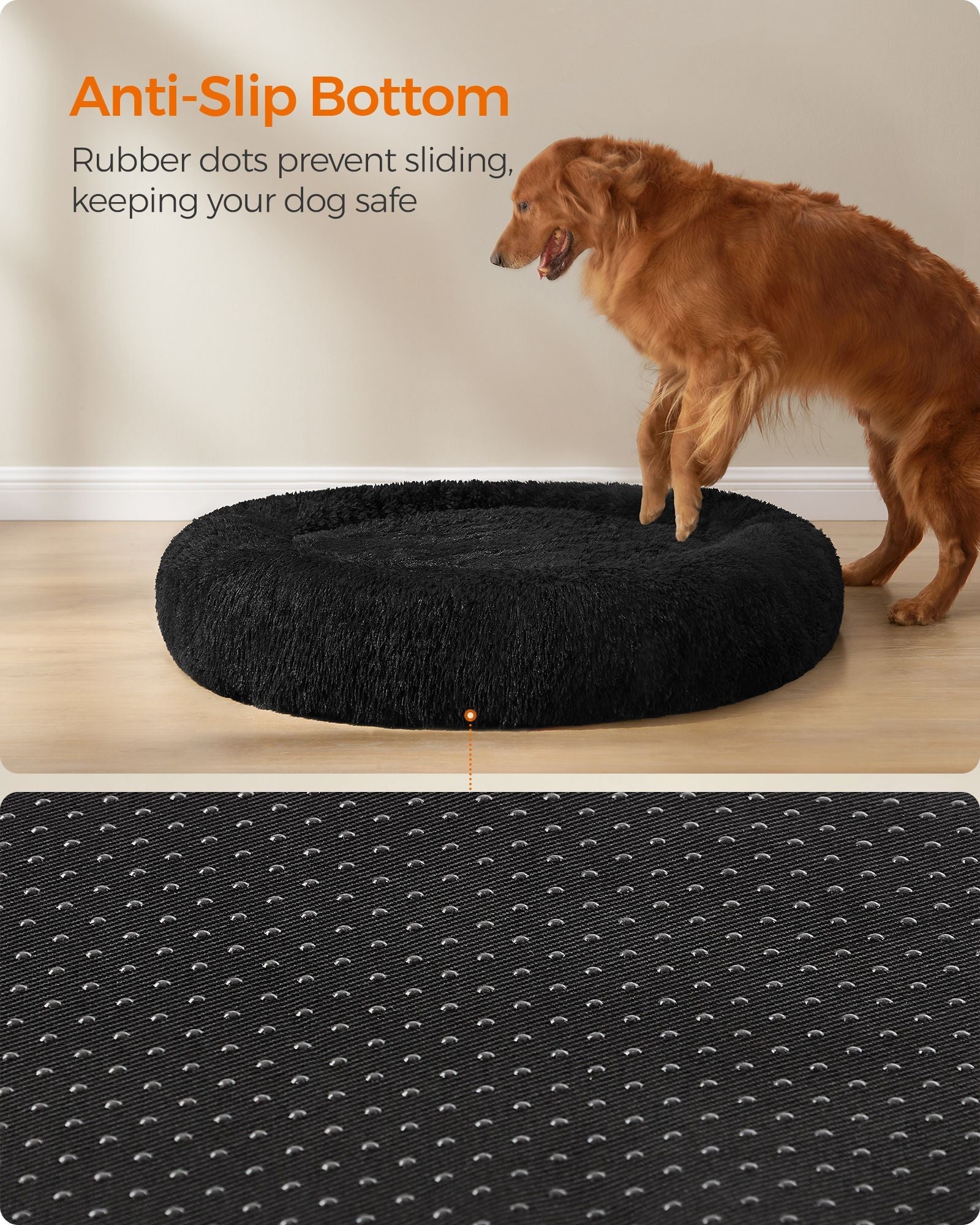 Fluffy Dog Bed - 120 cm Diameter - Ink Black - Soft Plush