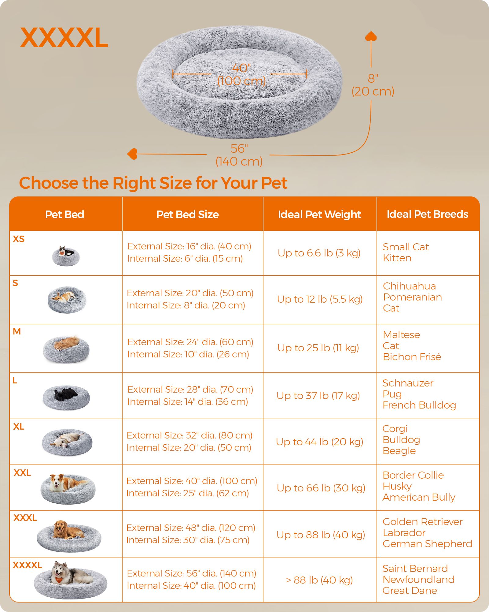 Dog Bed - Soft Surface, 140 cm - Grey Ombré - Plush