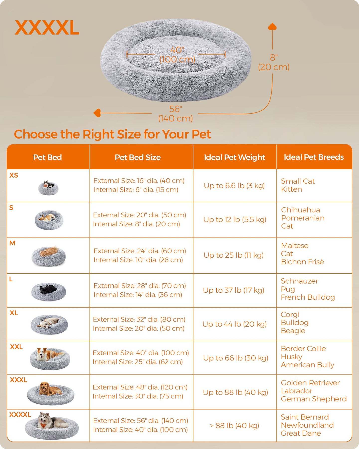 Dog Bed - Soft Surface, 140 cm - Grey Ombré - Plush