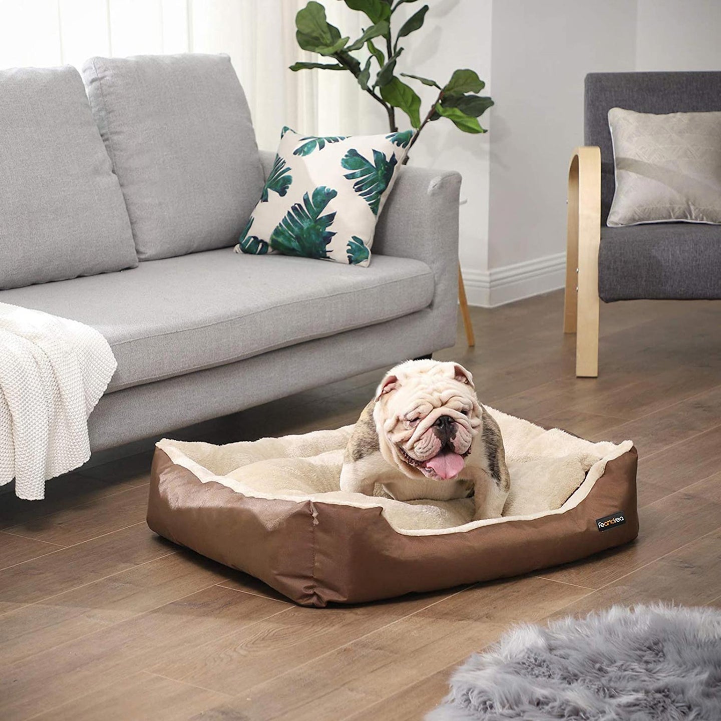 Reversible Dog Bed - Fabric - Brown - Spacious Cushion Design 85 x 65 x 21 cm