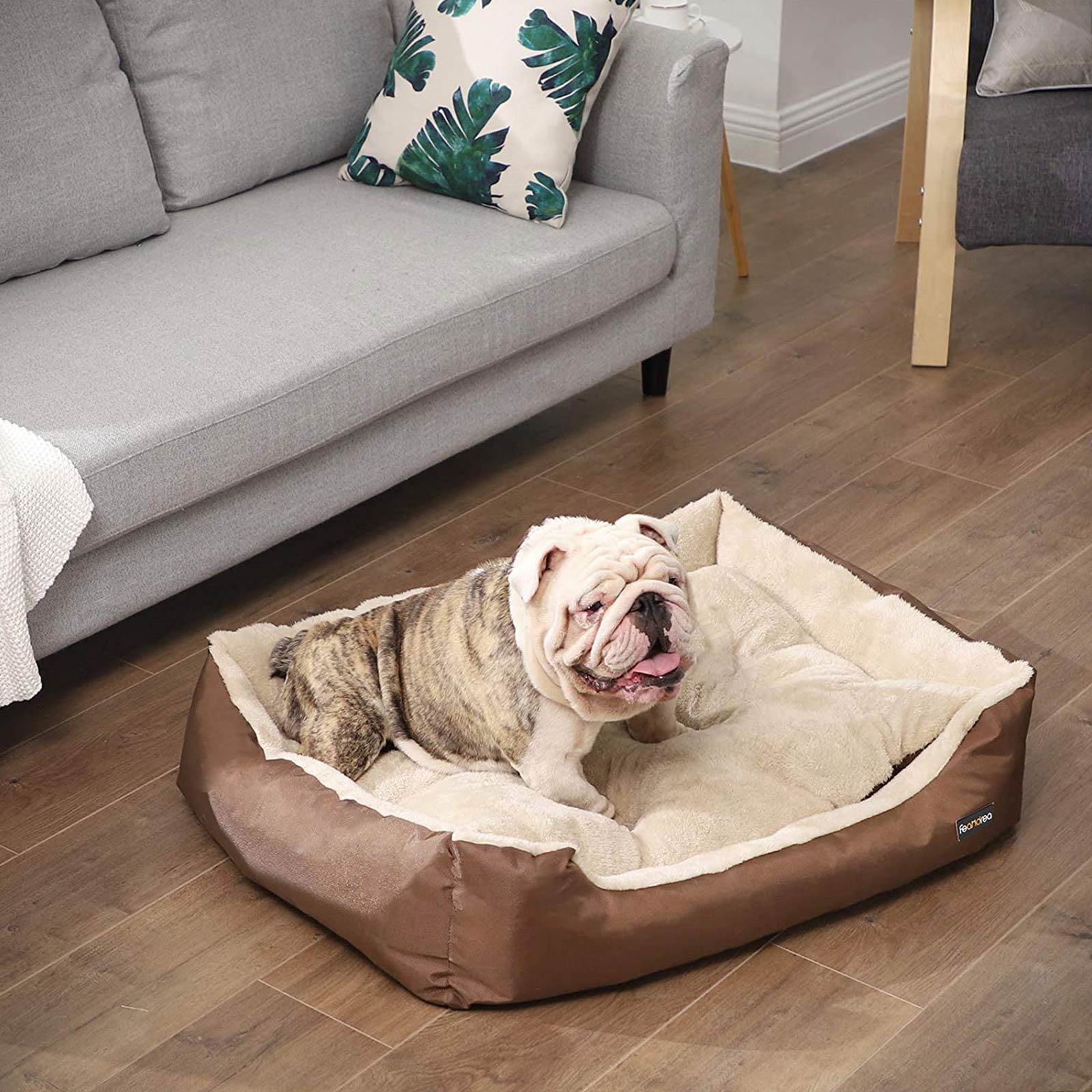 Reversible Dog Bed - Fabric - Brown - Spacious Cushion Design 85 x 65 x 21 cm