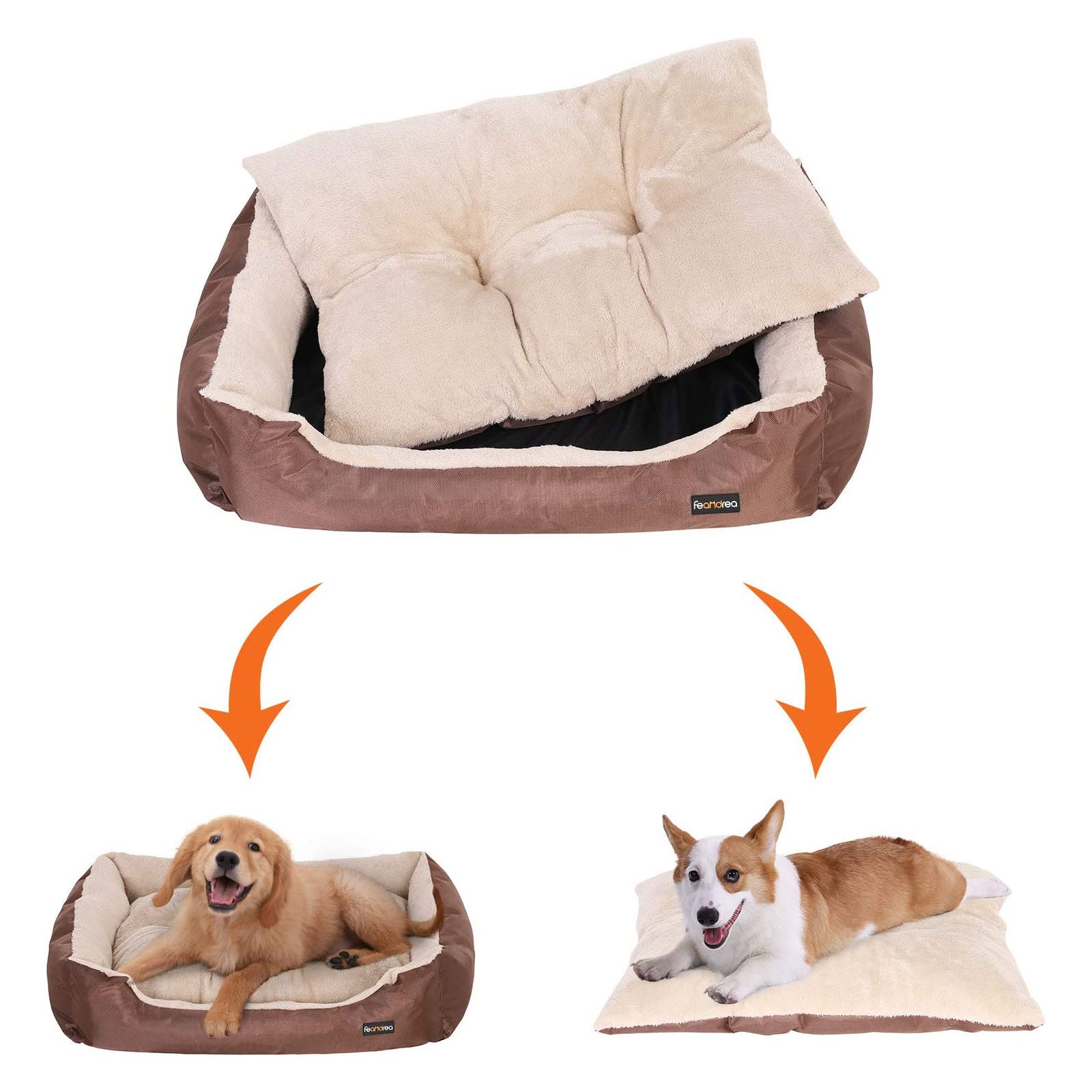 Reversible Dog Bed - Fabric - Brown - Spacious Cushion Design 85 x 65 x 21 cm