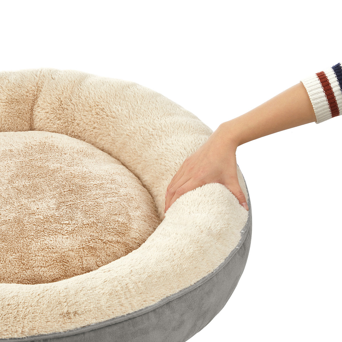 Round Dog Cushion - Fabric - Grey and White - Washable