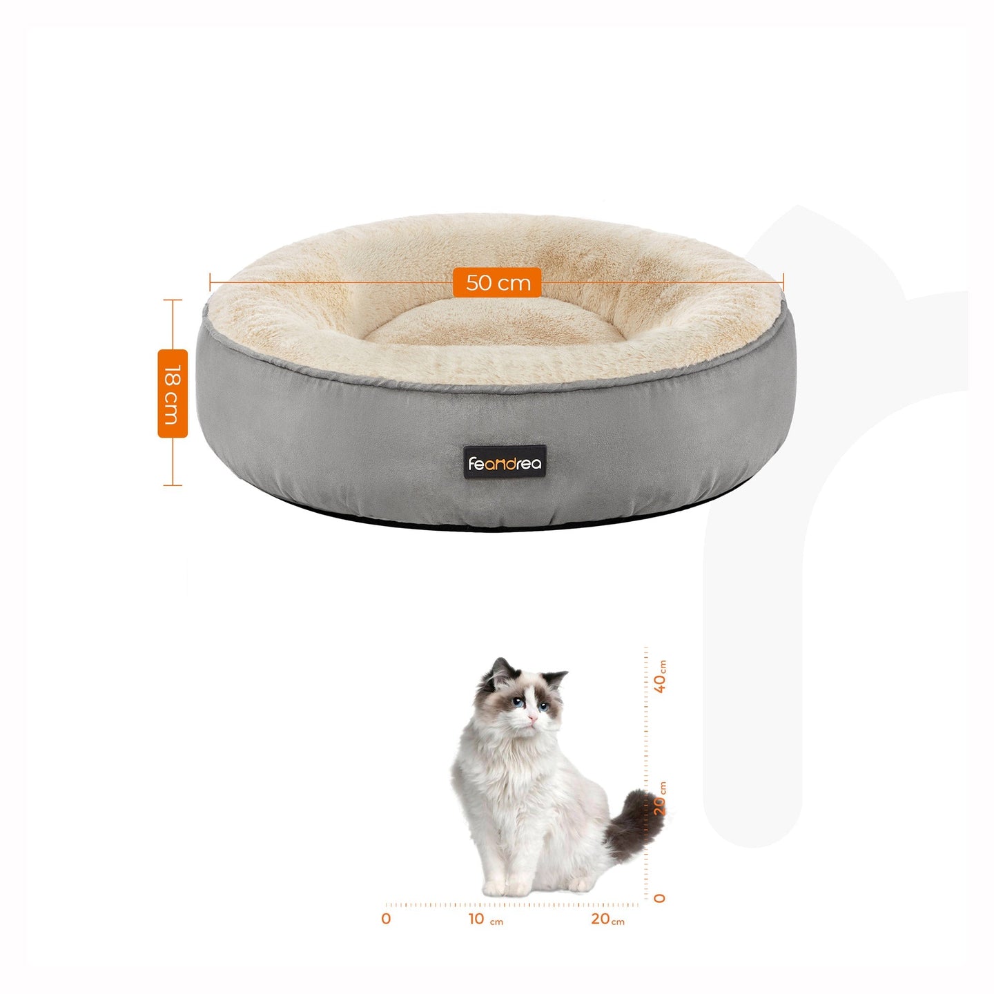 Round Dog Cushion - Fabric - Grey and White - Washable