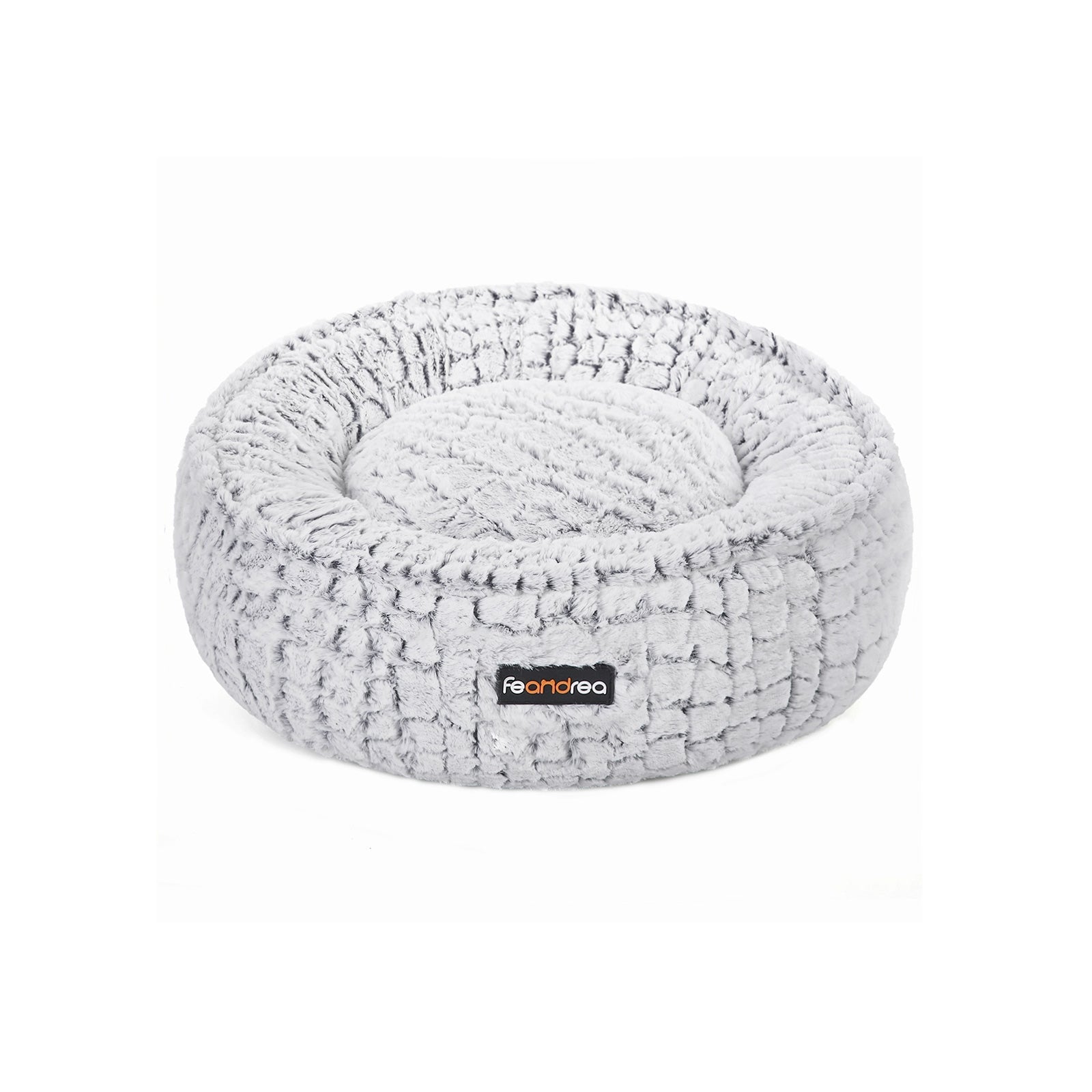 Round Plush Dog Bed - Fabric - Grey - Washable with Non-Slip Bottom
