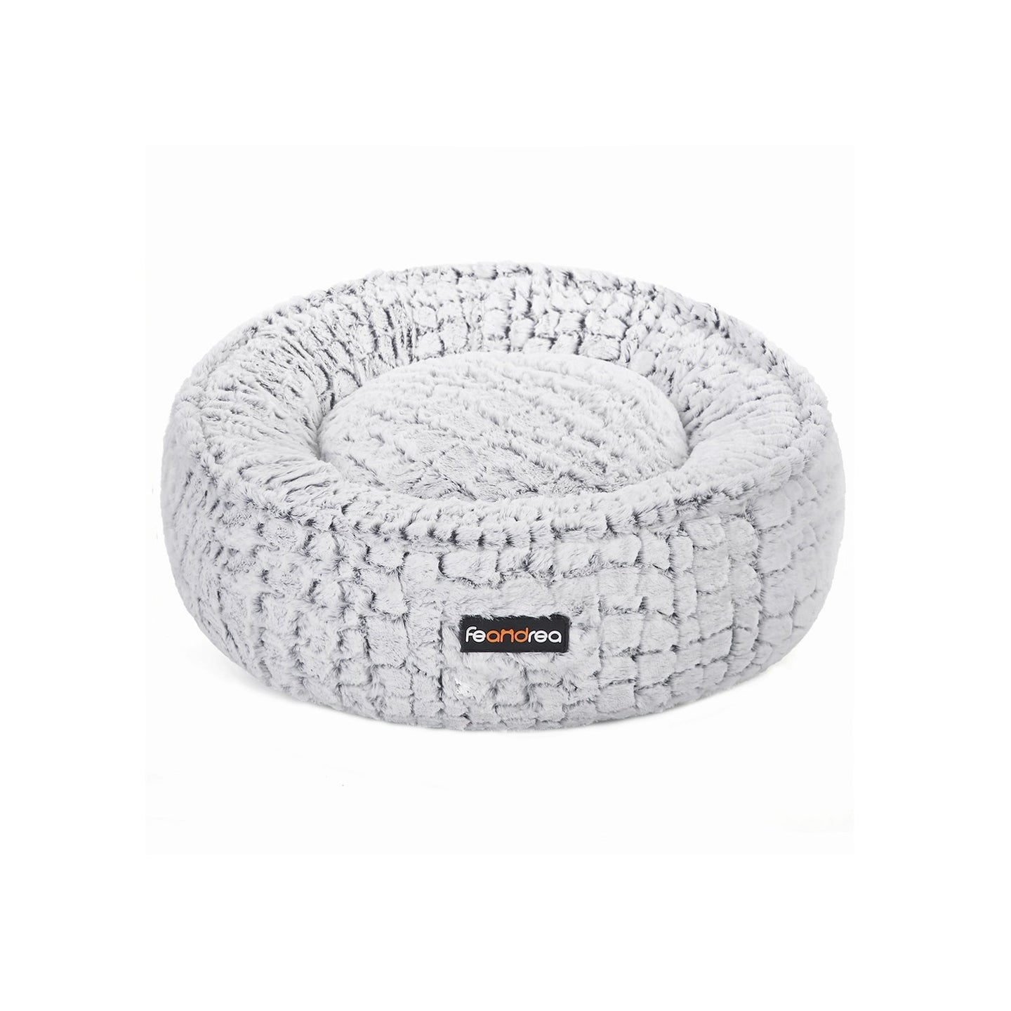 Round Plush Dog Bed - Fabric - Grey - Washable with Non-Slip Bottom