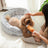 Round Plush Dog Bed - Fabric - Grey - Washable with Non-Slip Bottom