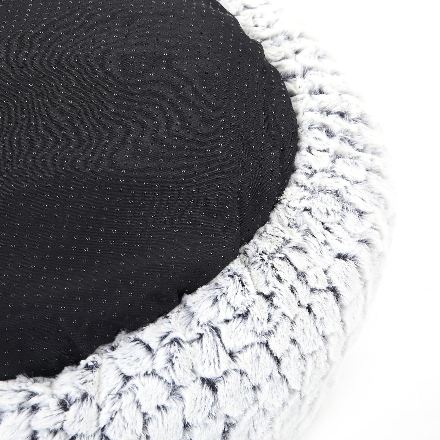 Round Plush Dog Bed - Fabric - Grey - Washable with Non-Slip Bottom