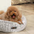 Round Plush Dog Bed - Fabric - Grey - Washable with Non-Slip Bottom
