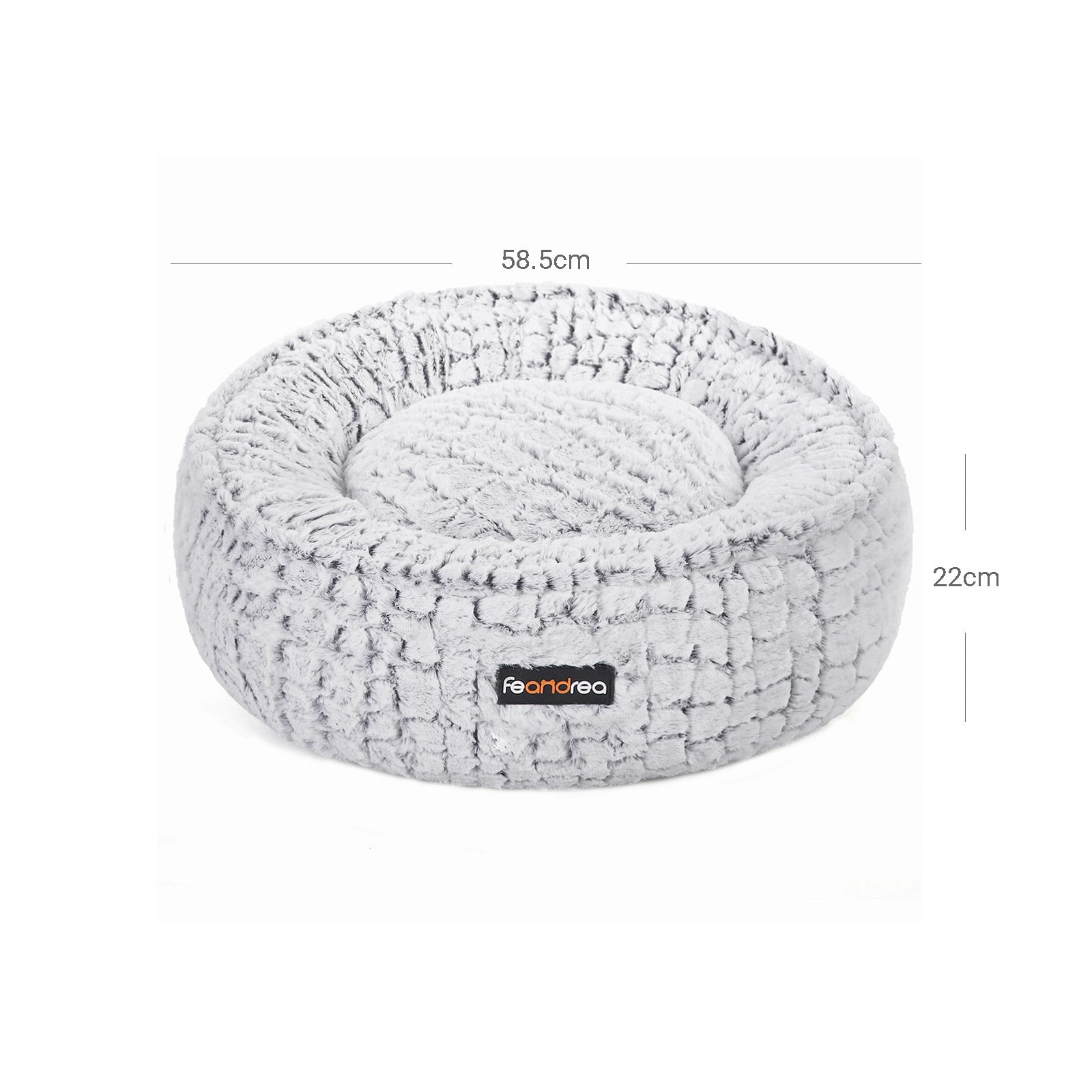 Round Plush Dog Bed - Fabric - Grey - Washable with Non-Slip Bottom