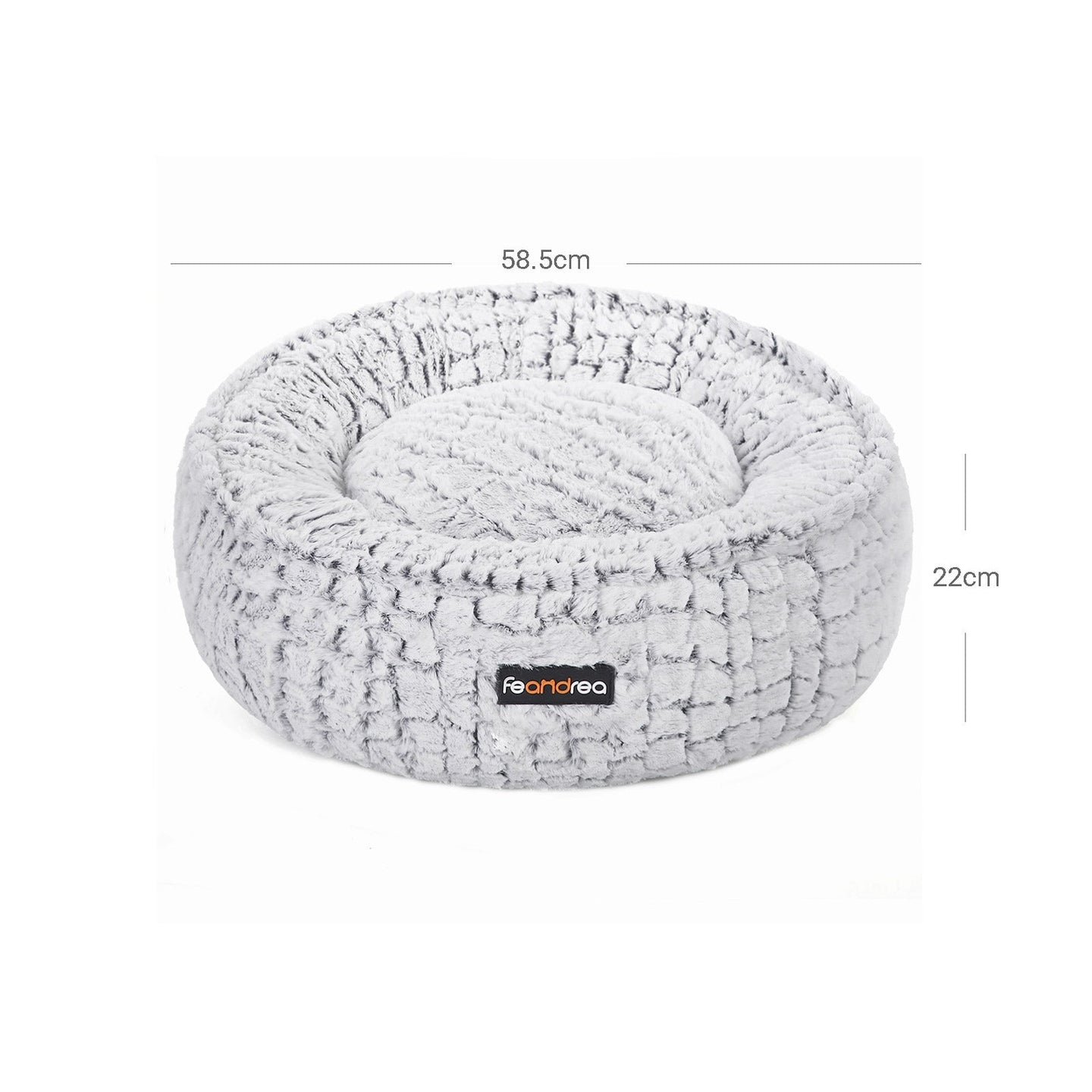 Round Plush Dog Bed - Fabric - Grey - Washable with Non-Slip Bottom