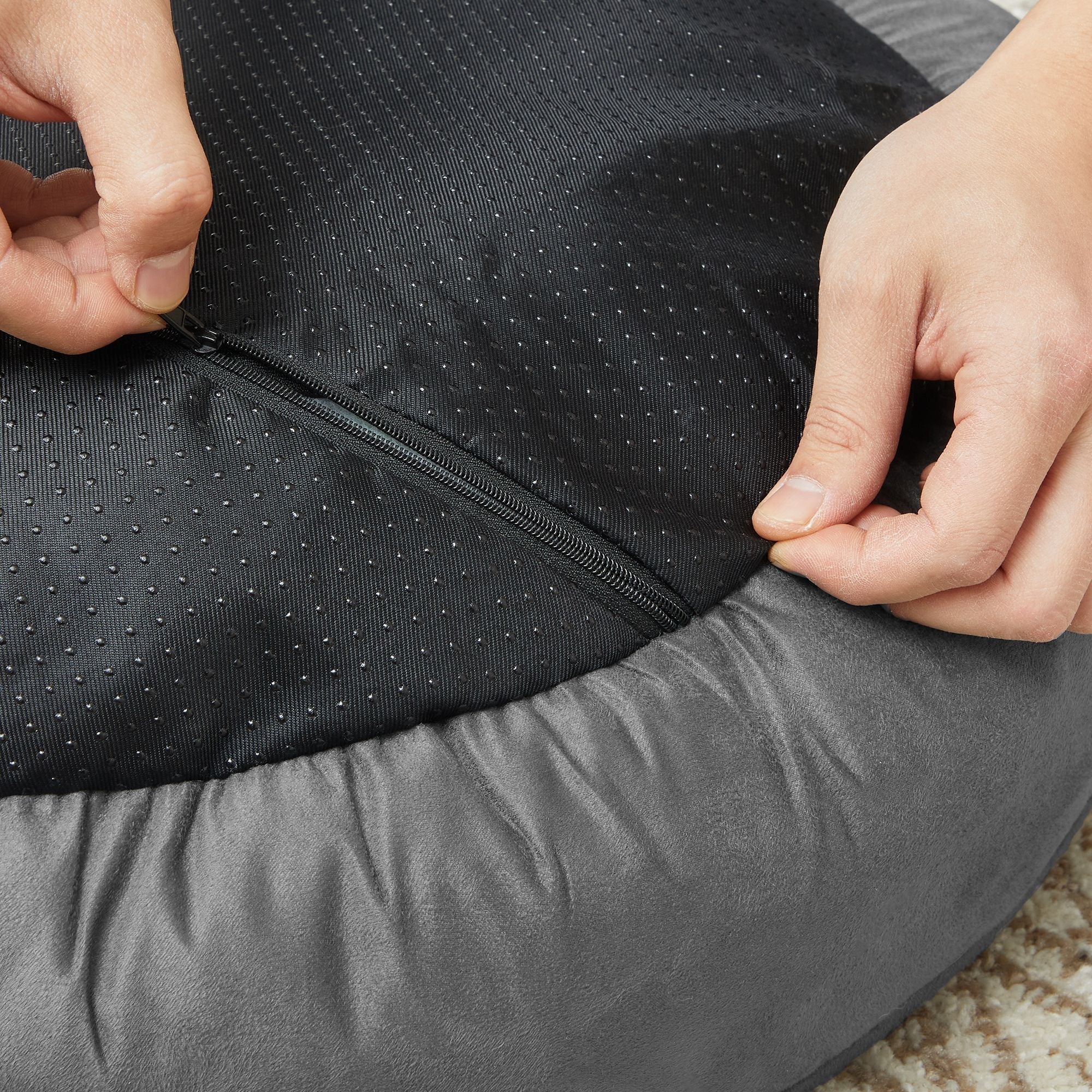 Round Dog Bed - Fabric - Dark Gray - Washable
