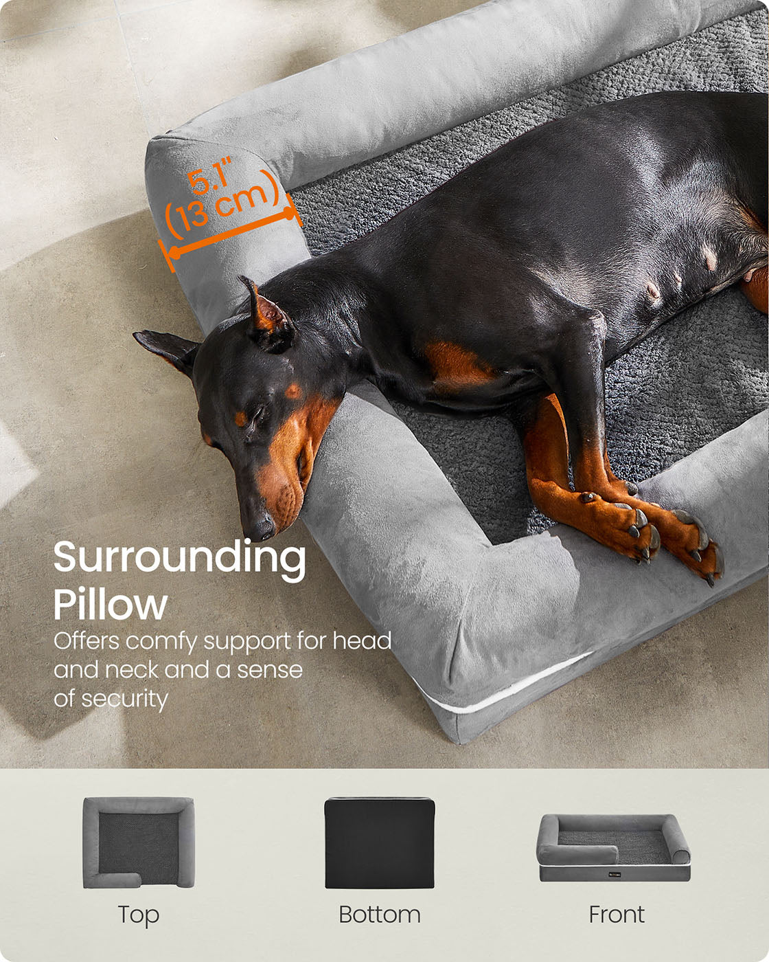 Orthopedic Dog Bed - Fabric - Light Grey - Removable Washable Cover
