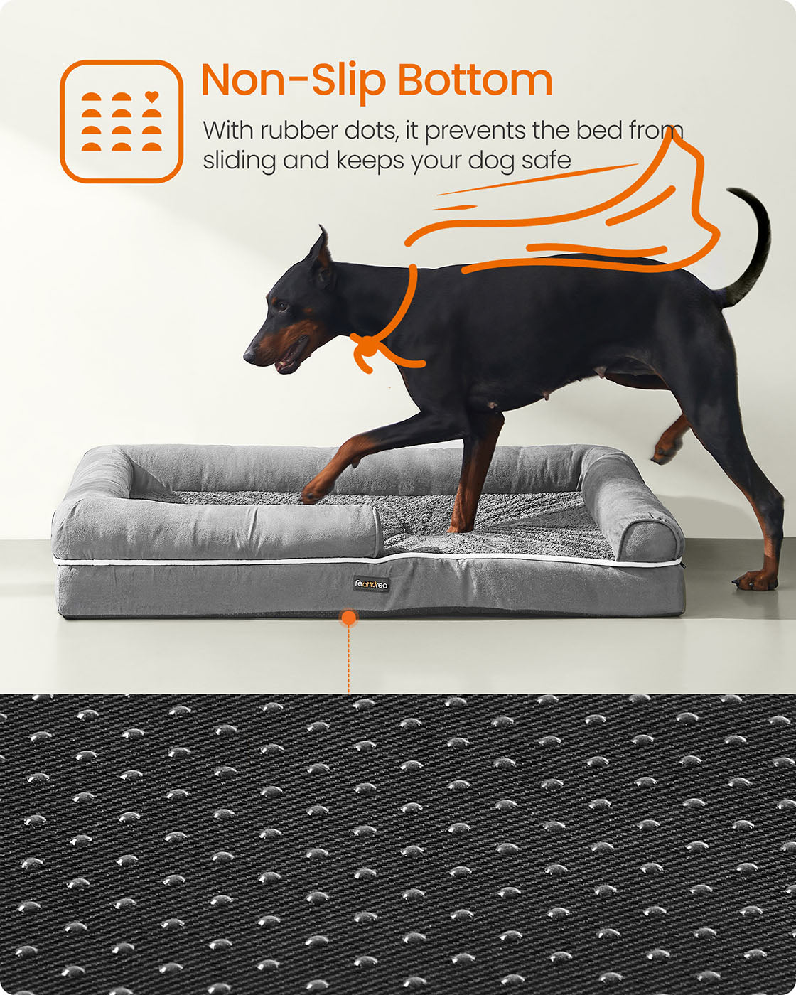 Orthopedic Dog Bed - Fabric - Light Grey - Removable Washable Cover