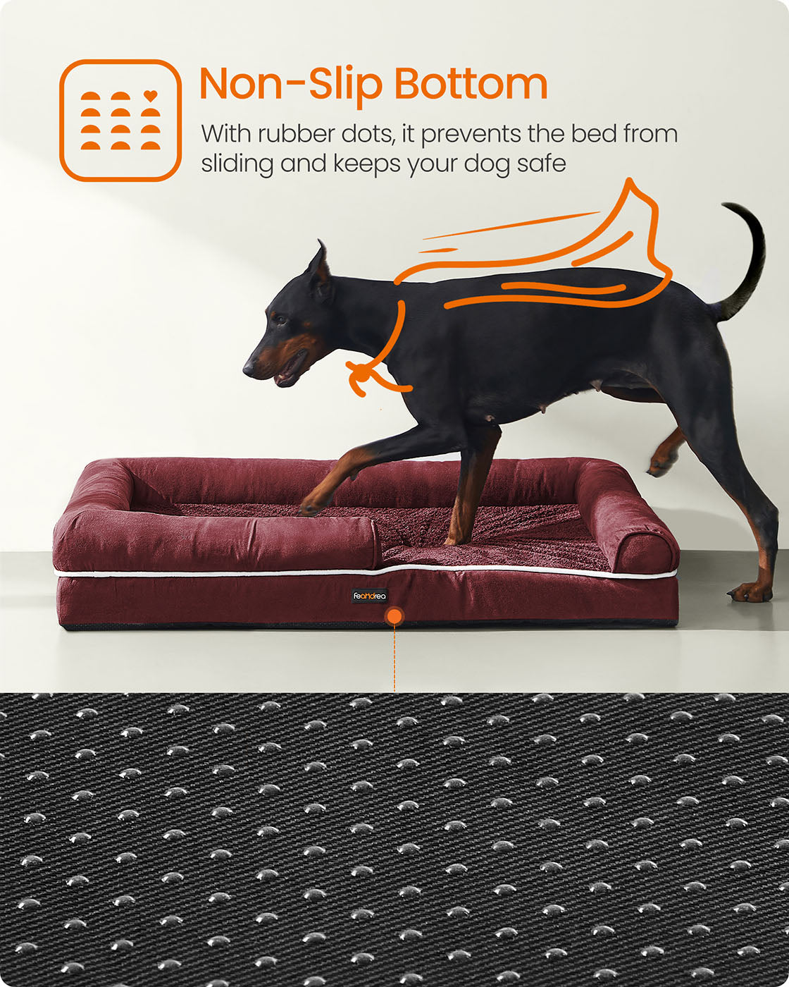 Orthopedic Dog Bed - Fabric - Berry Red - Removable Washable Cover with Non-Slip Bottom 120 x 85 x 20 cm