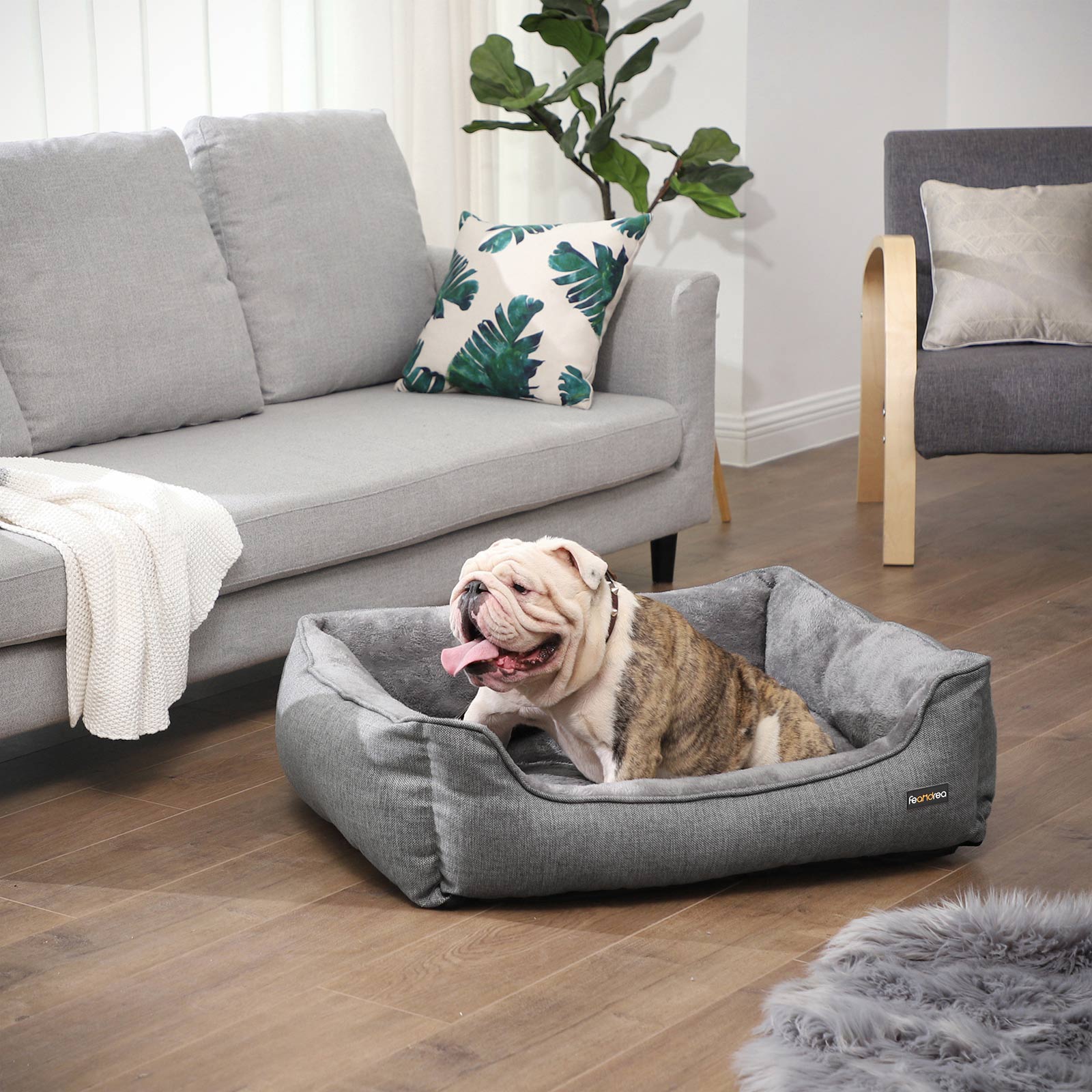 Large Washable Dog Bed - Fabric - Brown - Removable Cover