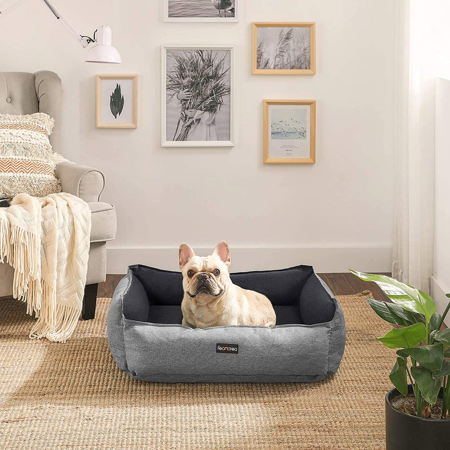 Large Reversible Washable Dog Bed - Fabric - Gray and Dark Gray - Premium Comfort