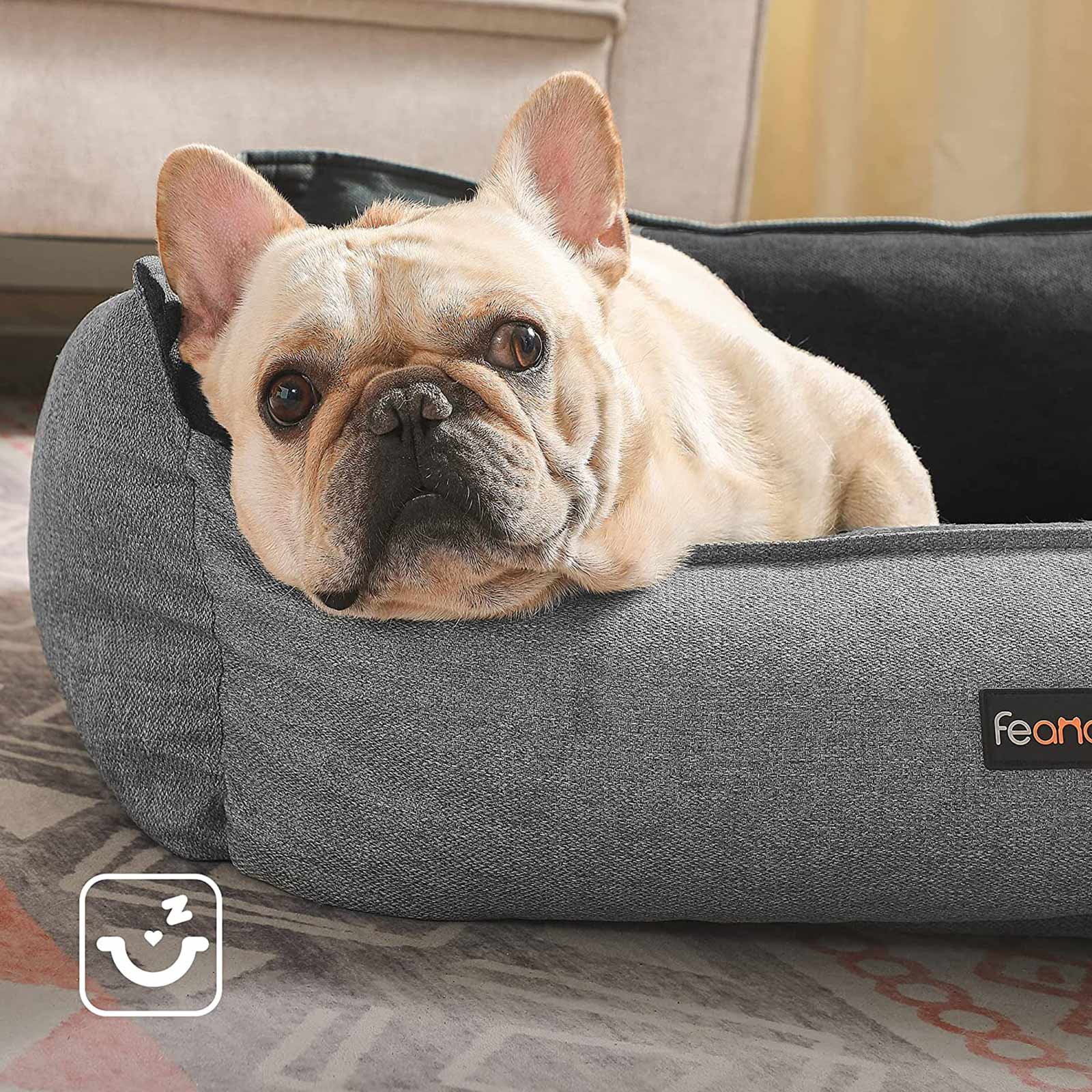 Large Reversible Washable Dog Bed - Fabric - Gray and Dark Gray - Premium Comfort