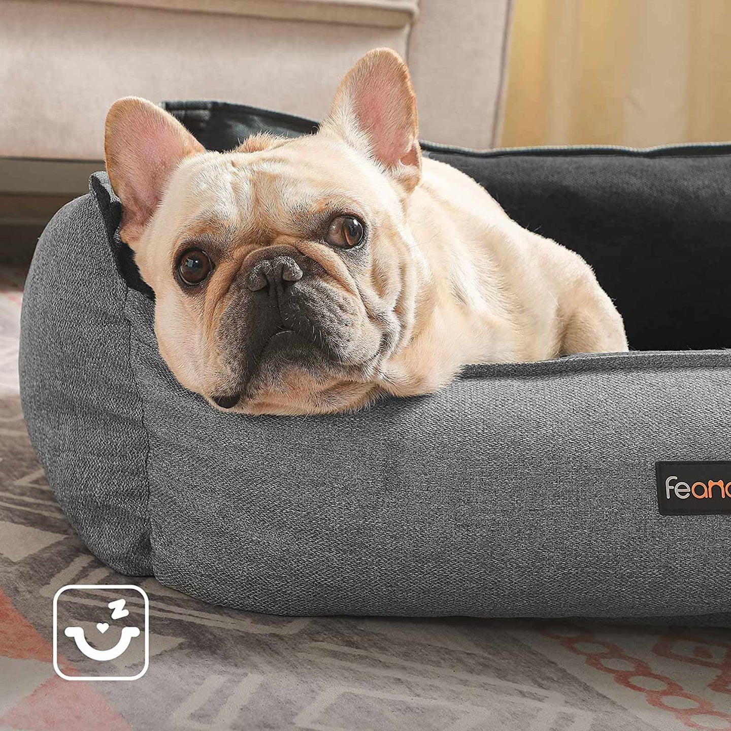 Large Reversible Washable Dog Bed - Fabric - Gray and Dark Gray - Premium Comfort