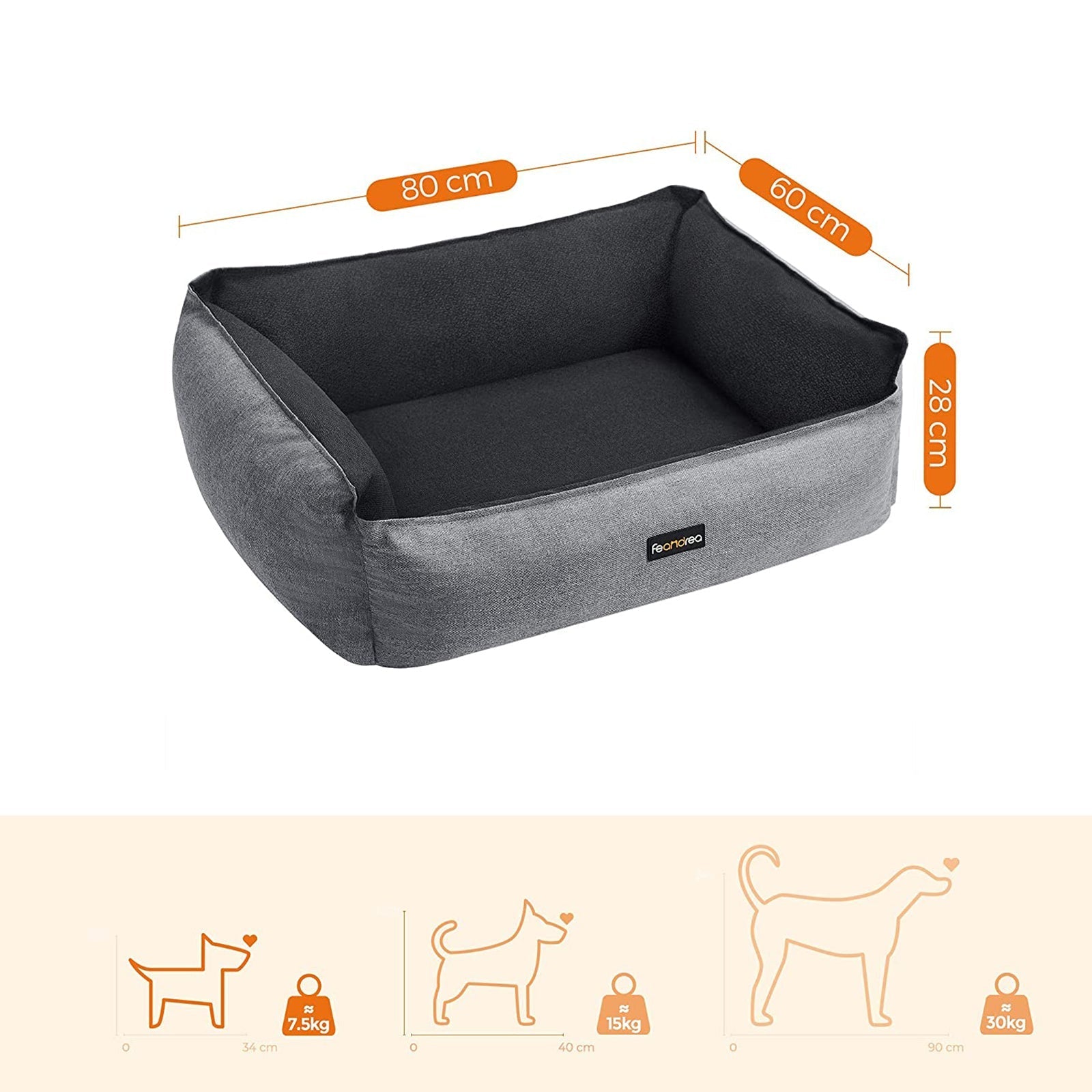 Large Reversible Washable Dog Bed - Fabric - Gray and Dark Gray - Premium Comfort