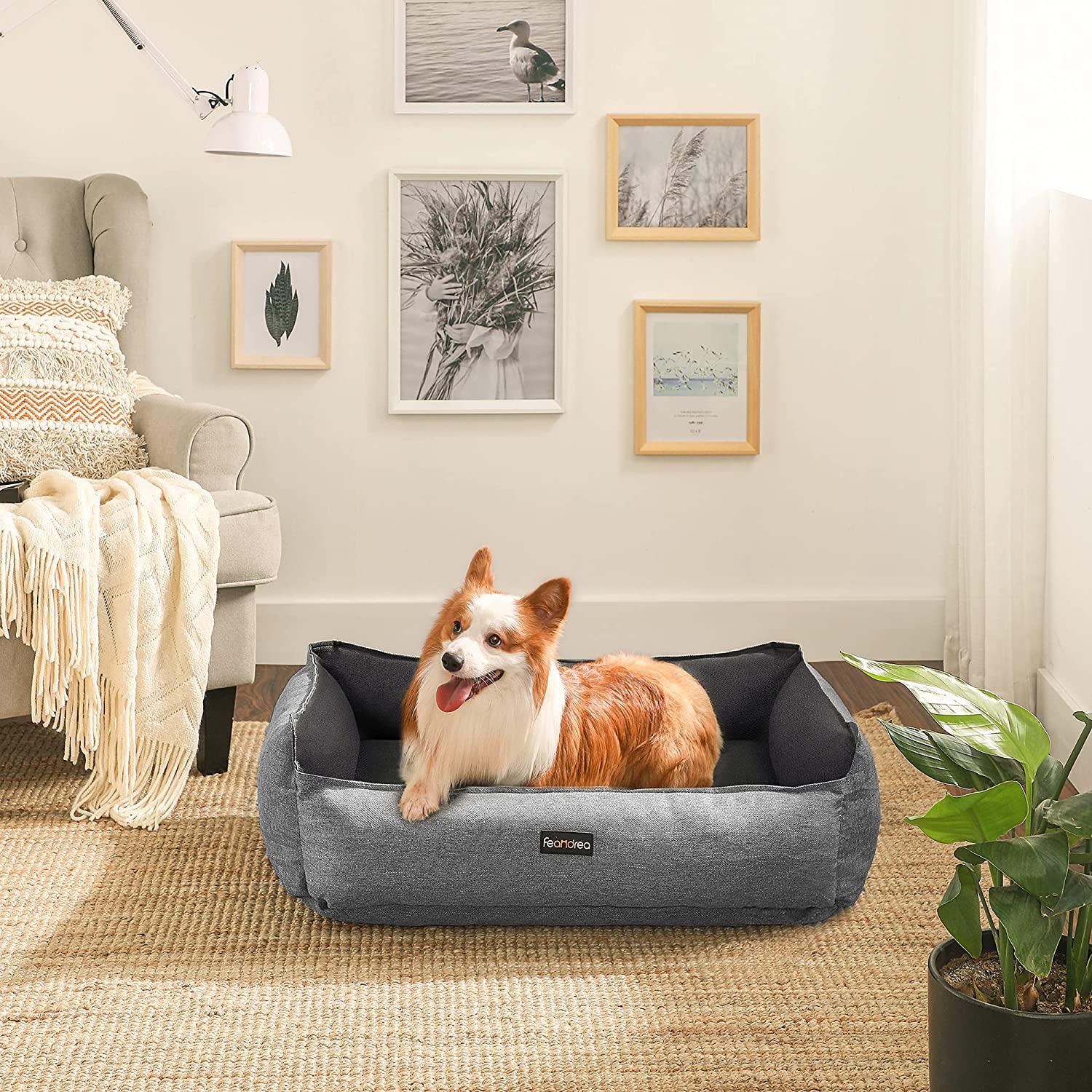 Medium-Size Washable Dog Bed - Reversible Fabric - Grey and Dark Grey - Premium Comfort