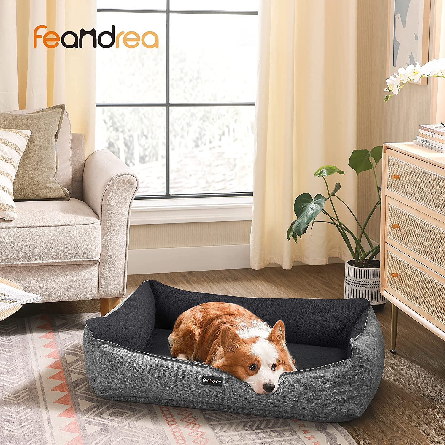 Medium-Size Washable Dog Bed - Reversible Fabric - Grey and Dark Grey - Premium Comfort