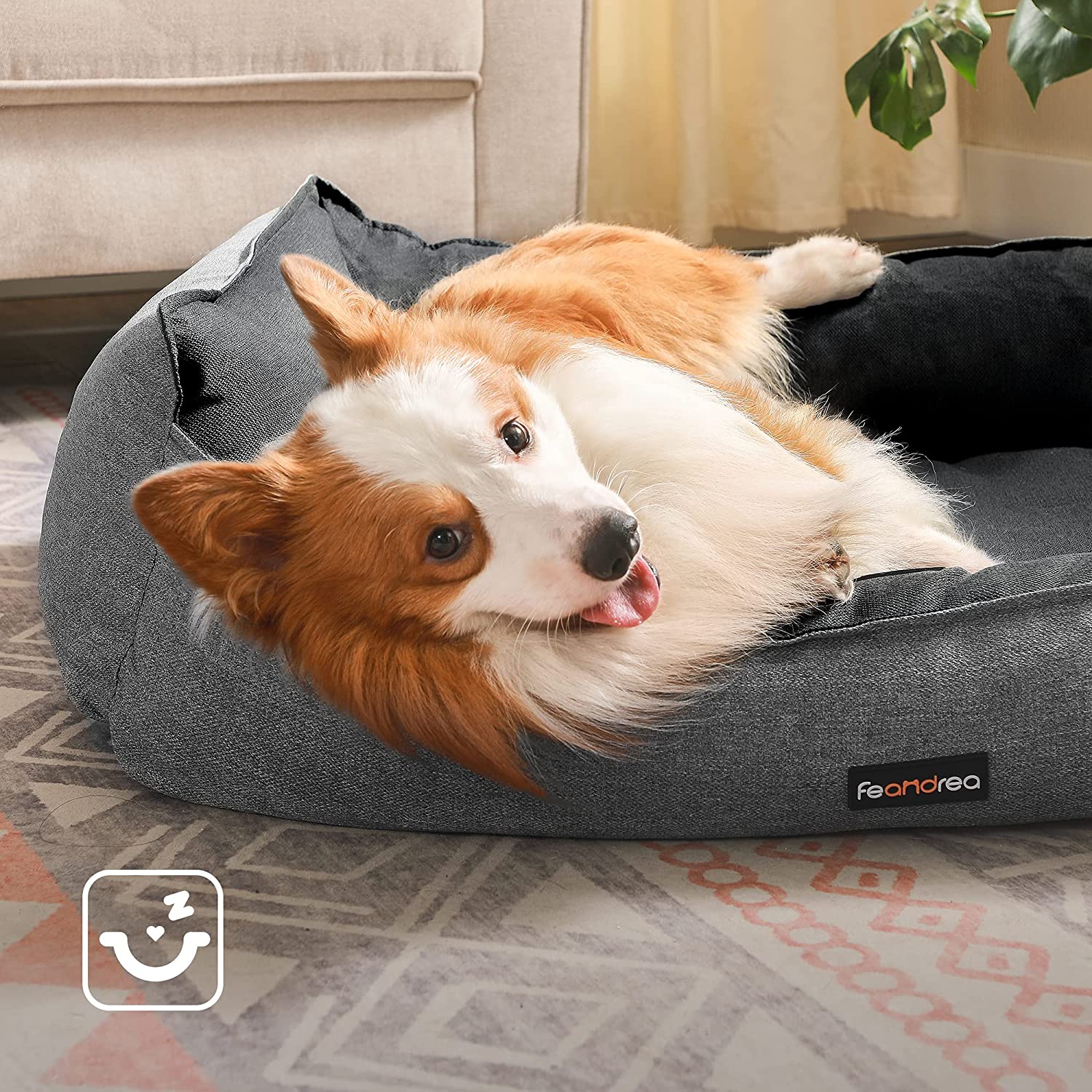 Medium-Size Washable Dog Bed - Reversible Fabric - Grey and Dark Grey - Premium Comfort
