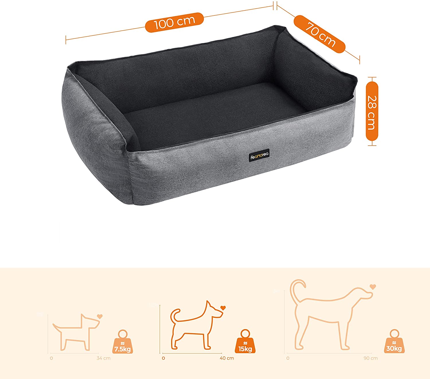 Medium-Size Washable Dog Bed - Reversible Fabric - Grey and Dark Grey - Premium Comfort