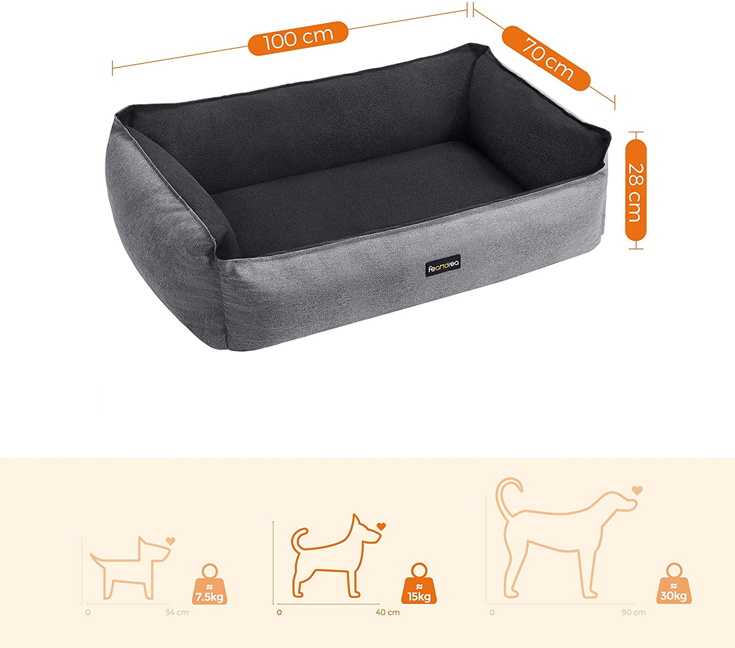 Medium-Size Washable Dog Bed - Reversible Fabric - Grey and Dark Grey - Premium Comfort